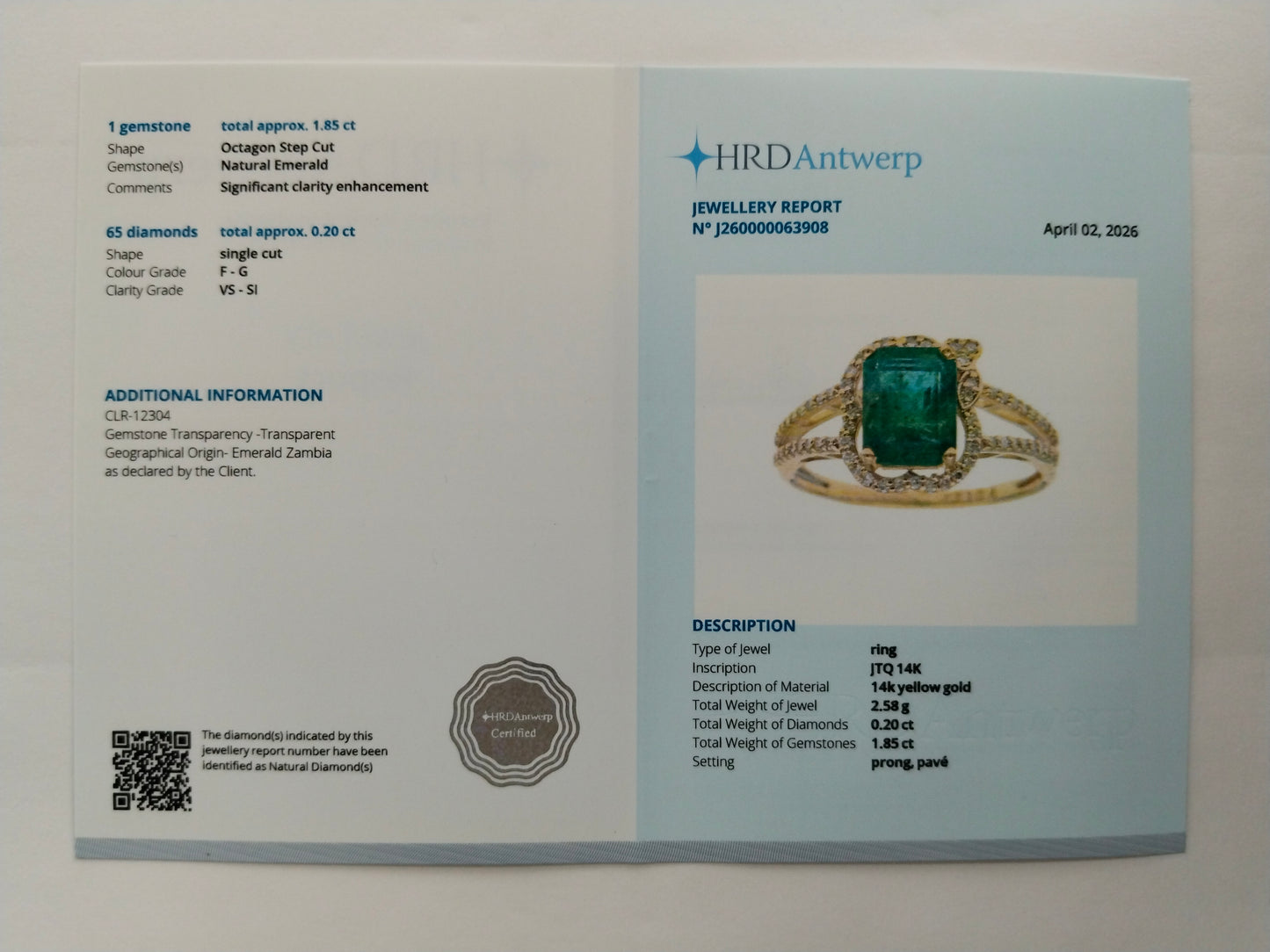 2.05 Ct Octagon Step Cut Natural Emerald 14K Gold Ring
