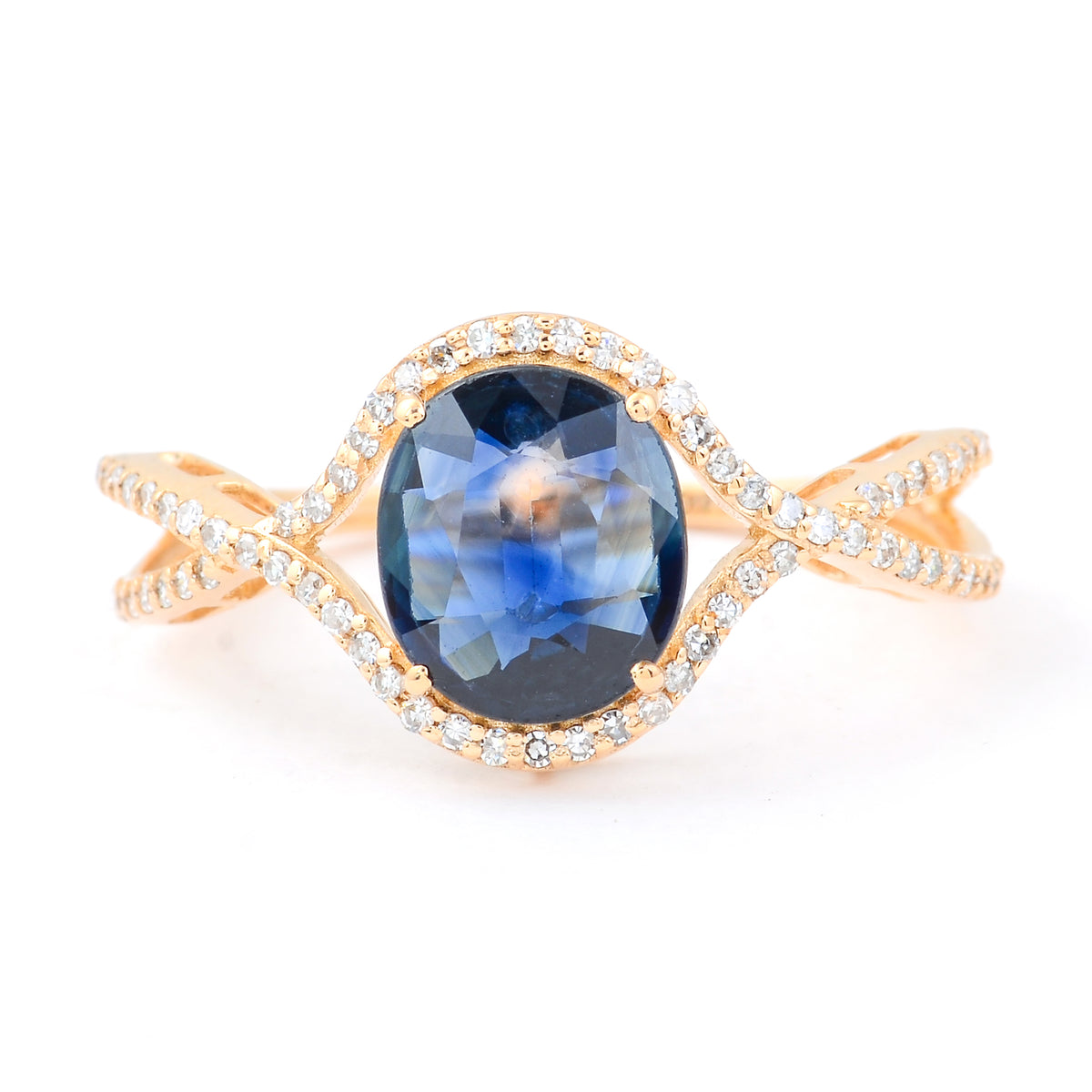 2.34 Ct Oval Mixed Cut Natural Sapphire 14K Gold Ring