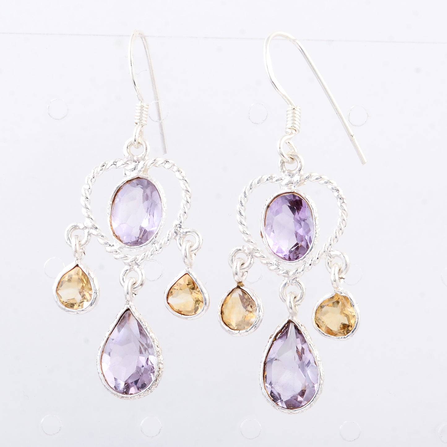 10.00 Ct Citrine, Amethyst 925 Sterling Silver Earrings