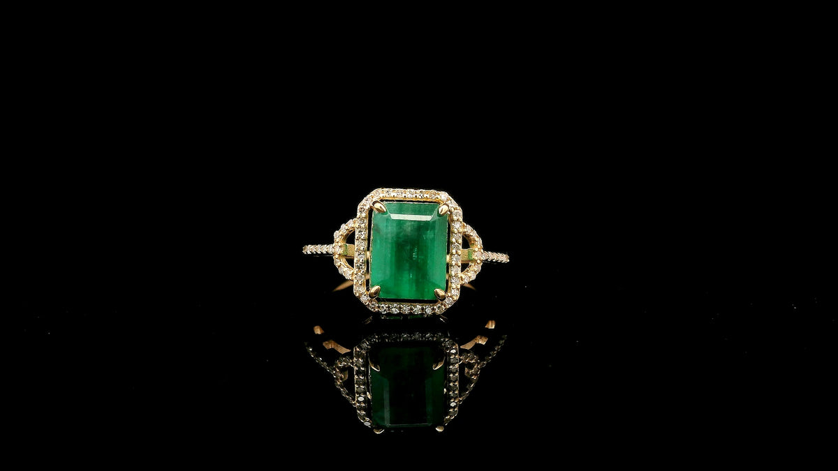 3.13 Ct Octagon Natural Emerald 14K Gold Ring