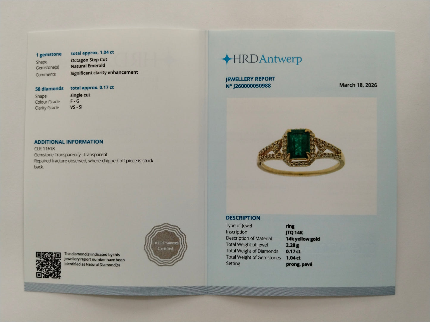 1.21 Ct Octagon Step Cut Natural Emerald 14K Gold Ring