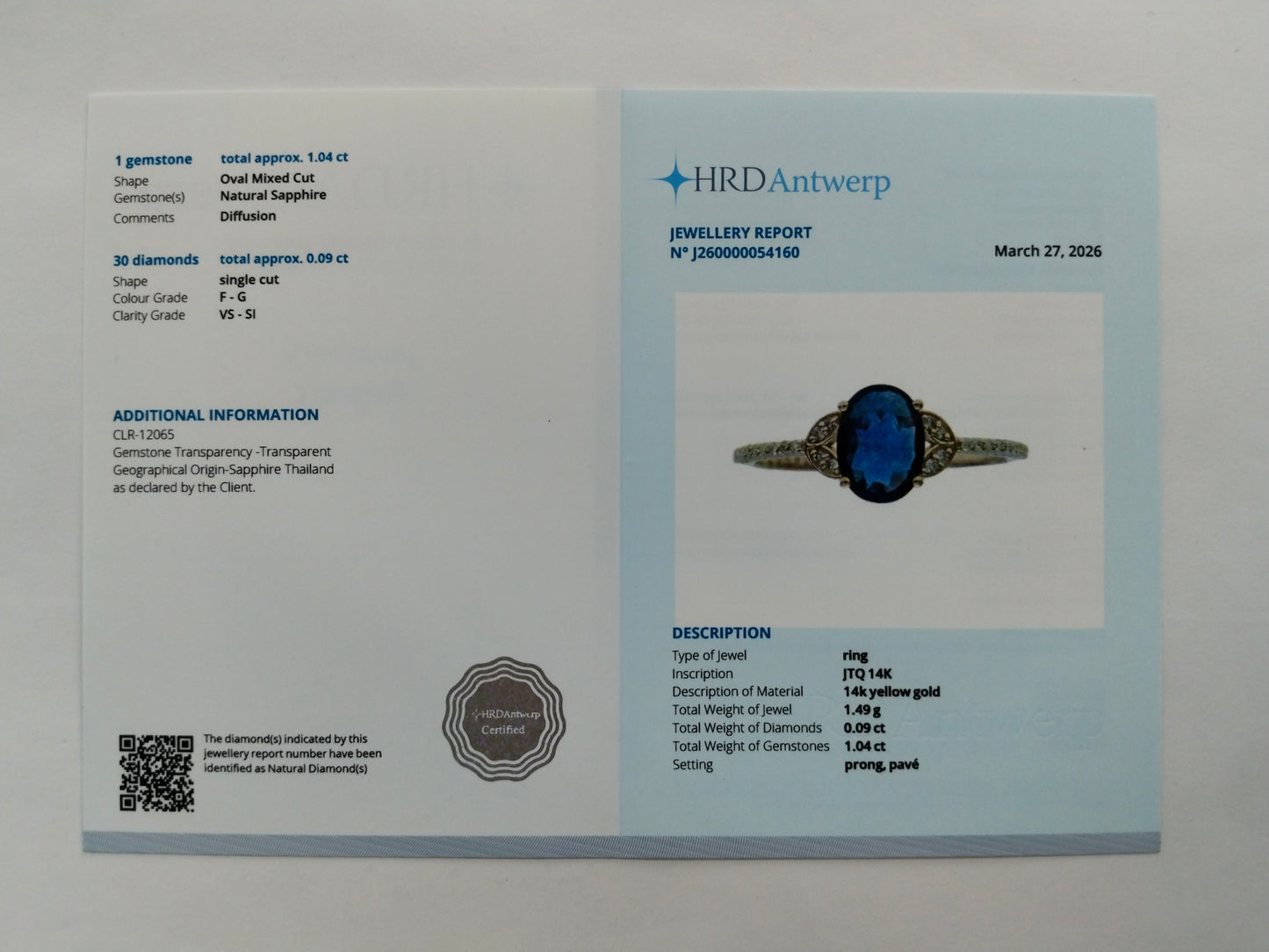 1.13 Ct Oval Mixed Cut Natural Sapphire 14K Gold Ring
