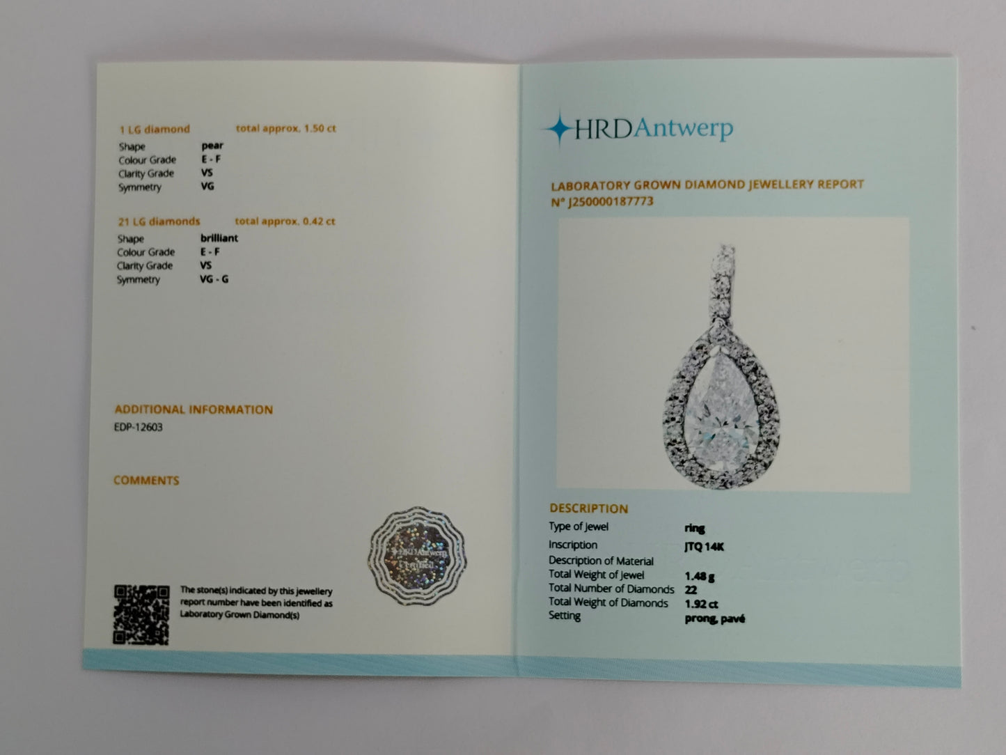 1.92 Carats Lab Grown Diamond 14K Gold Pendant