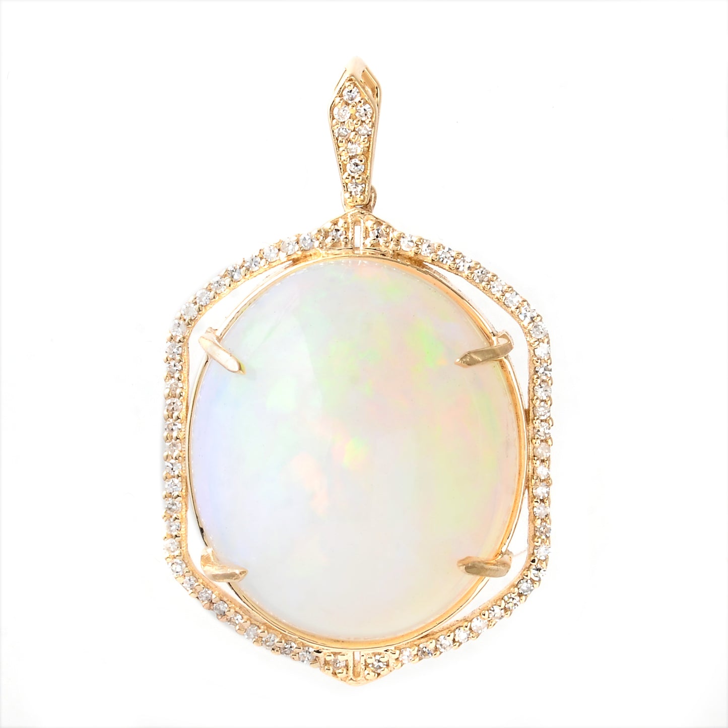 20.80 Ct Oval Cabochon Natural Opal 14K Gold Pendant