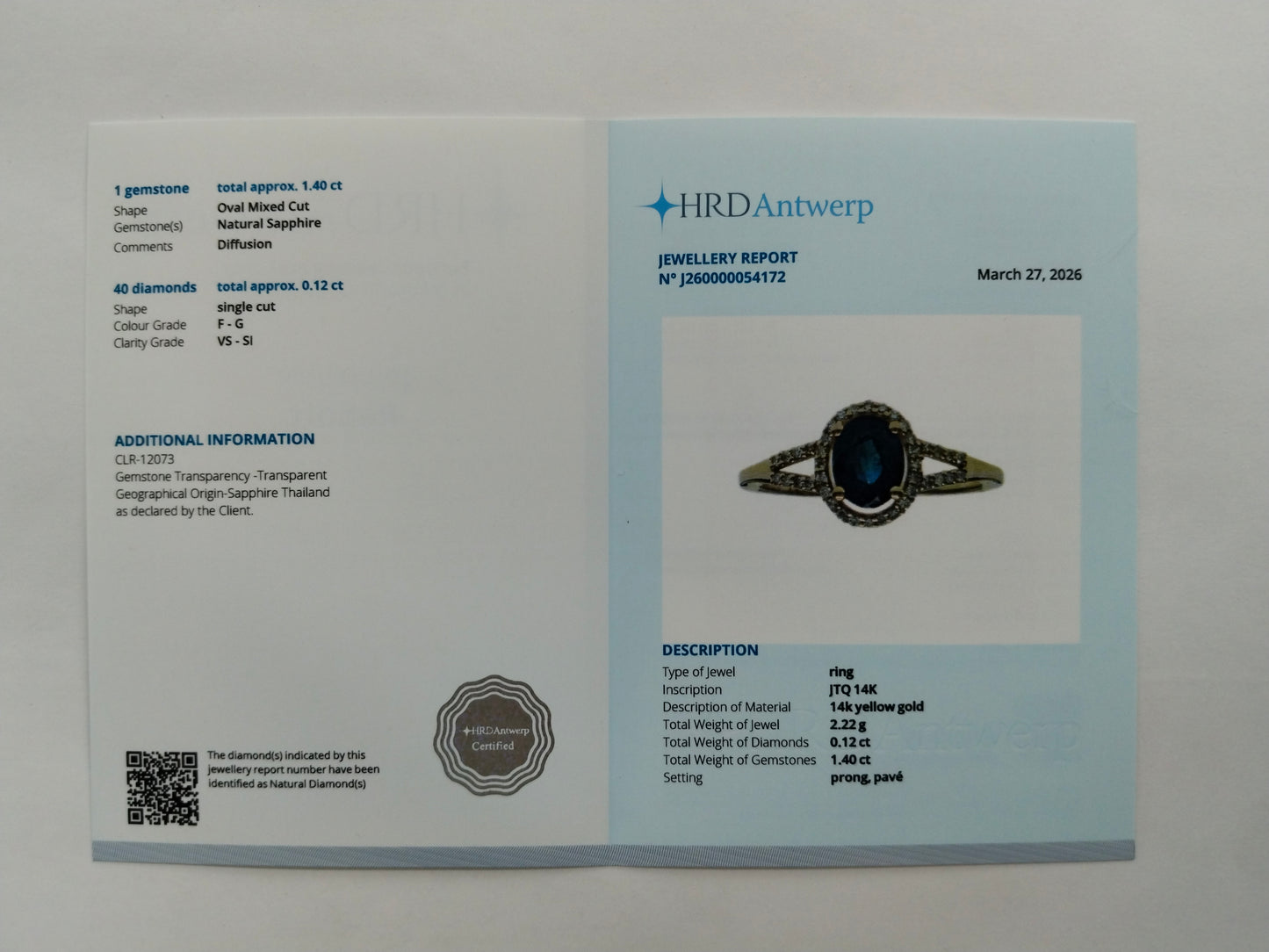 1.52 Ct Oval Mixed Cut Natural Sapphire 14K Gold Ring
