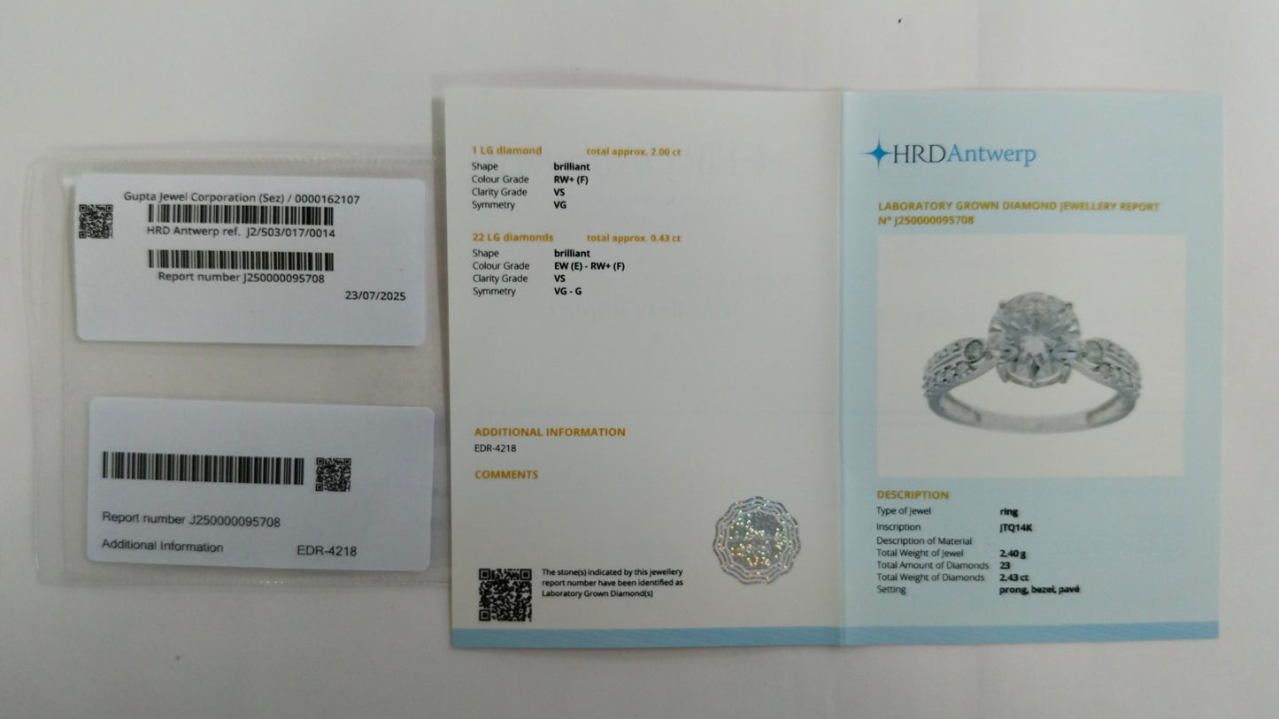 2.43 Carats Lab Grown Diamond 14K Gold Ring