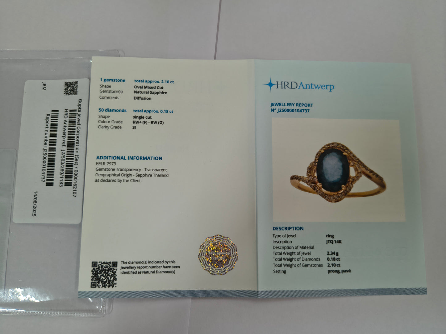 2.28 Ct Oval Mixed Cut Natural Sapphire 14K Gold Ring
