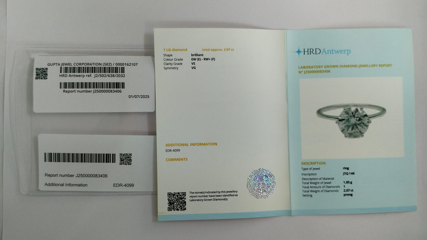 2.07 Carats Lab Grown Diamond 14K Gold Ring