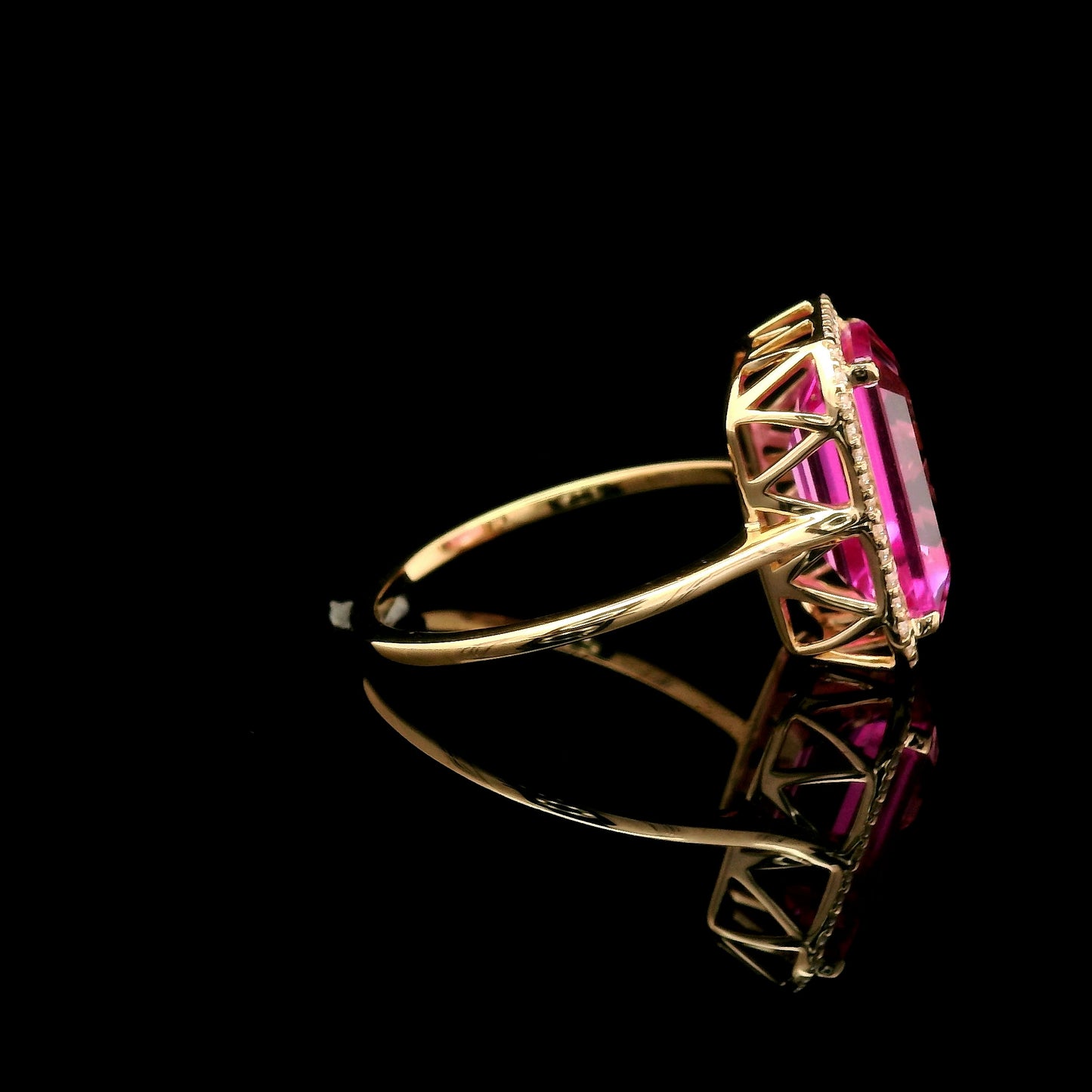 6.10 Ct Emerald Cut Lab Grown Pink Sapphire 14K Gold Ring