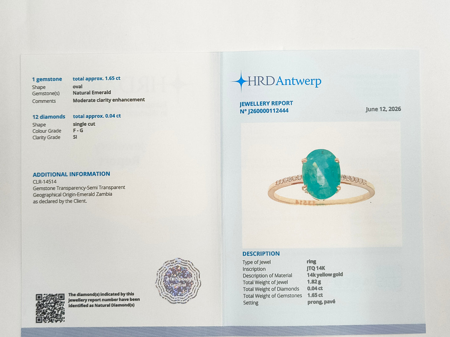 1.69 Ct Oval Natural Emerald 14K Gold Ring