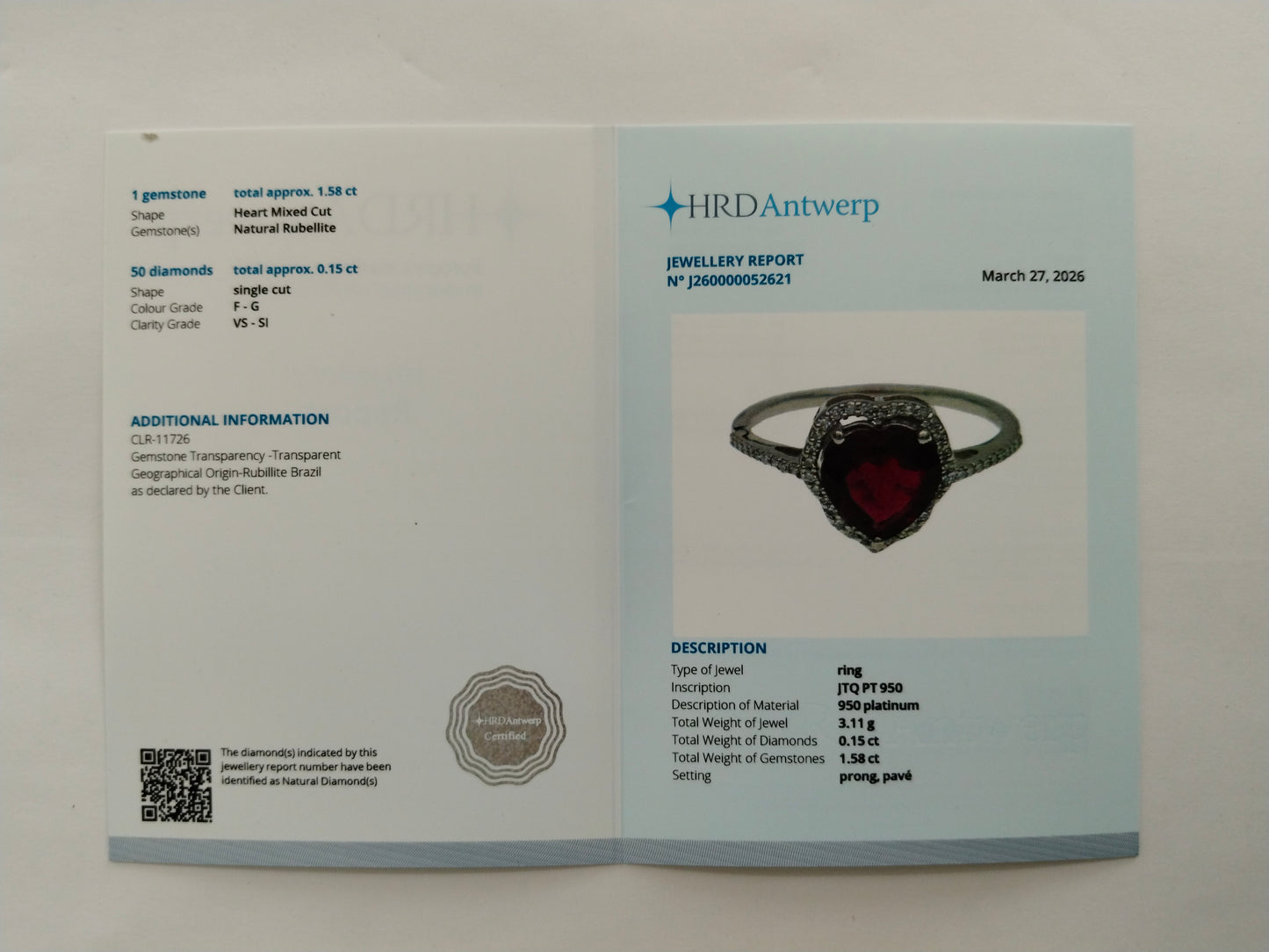 1.73 Ct Heart Mixed Cut Natural Rubellite 950 Platinum Ring