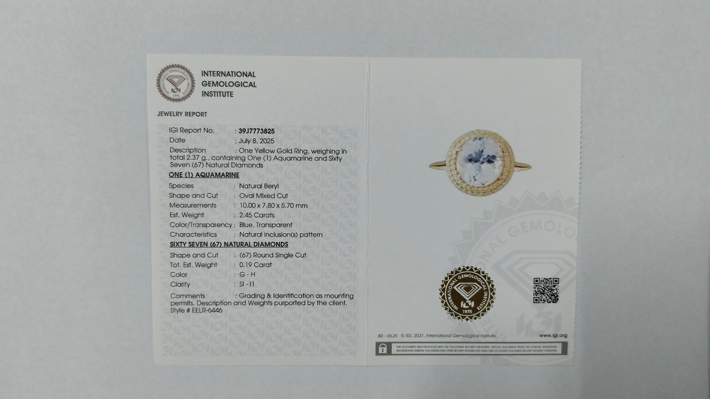 2.64 Ct Oval Mixed Cut Natural Beryl Aquamarine 14K Gold Ring