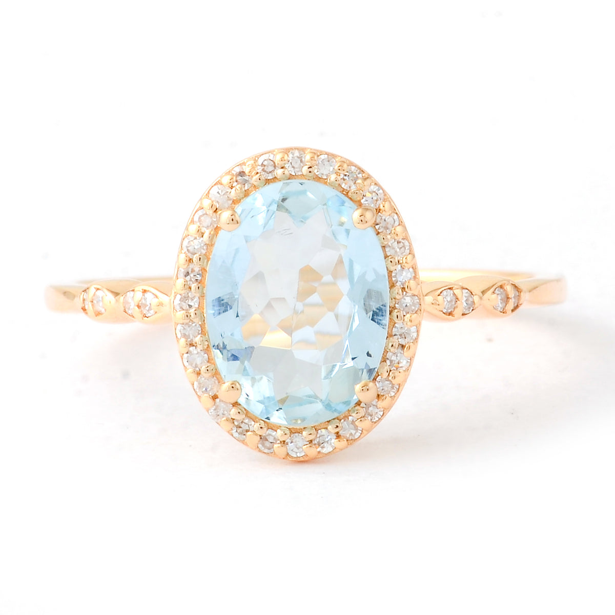 1.27 Ct Oval Mixed Cut Natural Aquamarine 14K Gold Ring