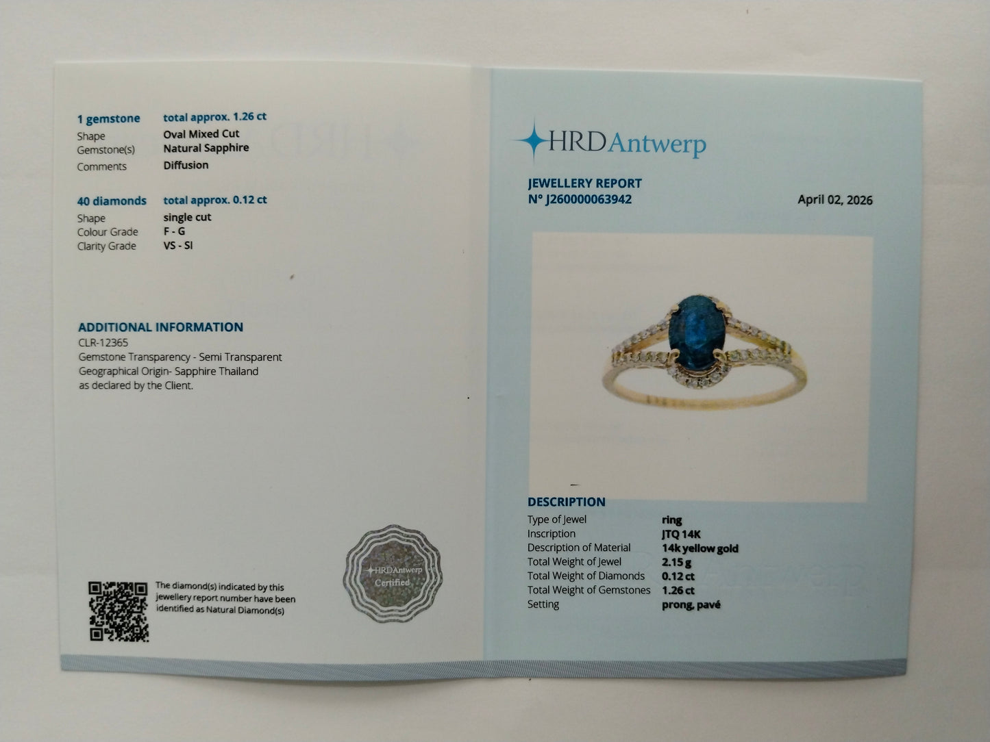 1.38 Ct Oval Mixed Cut Natural Sapphire 14K Gold Ring