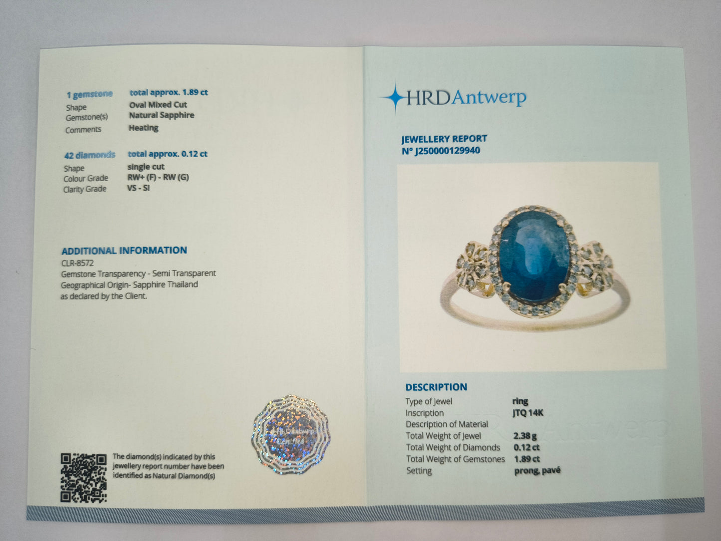 2.01 Ct Oval Natural Sapphire 14K Gold Ring
