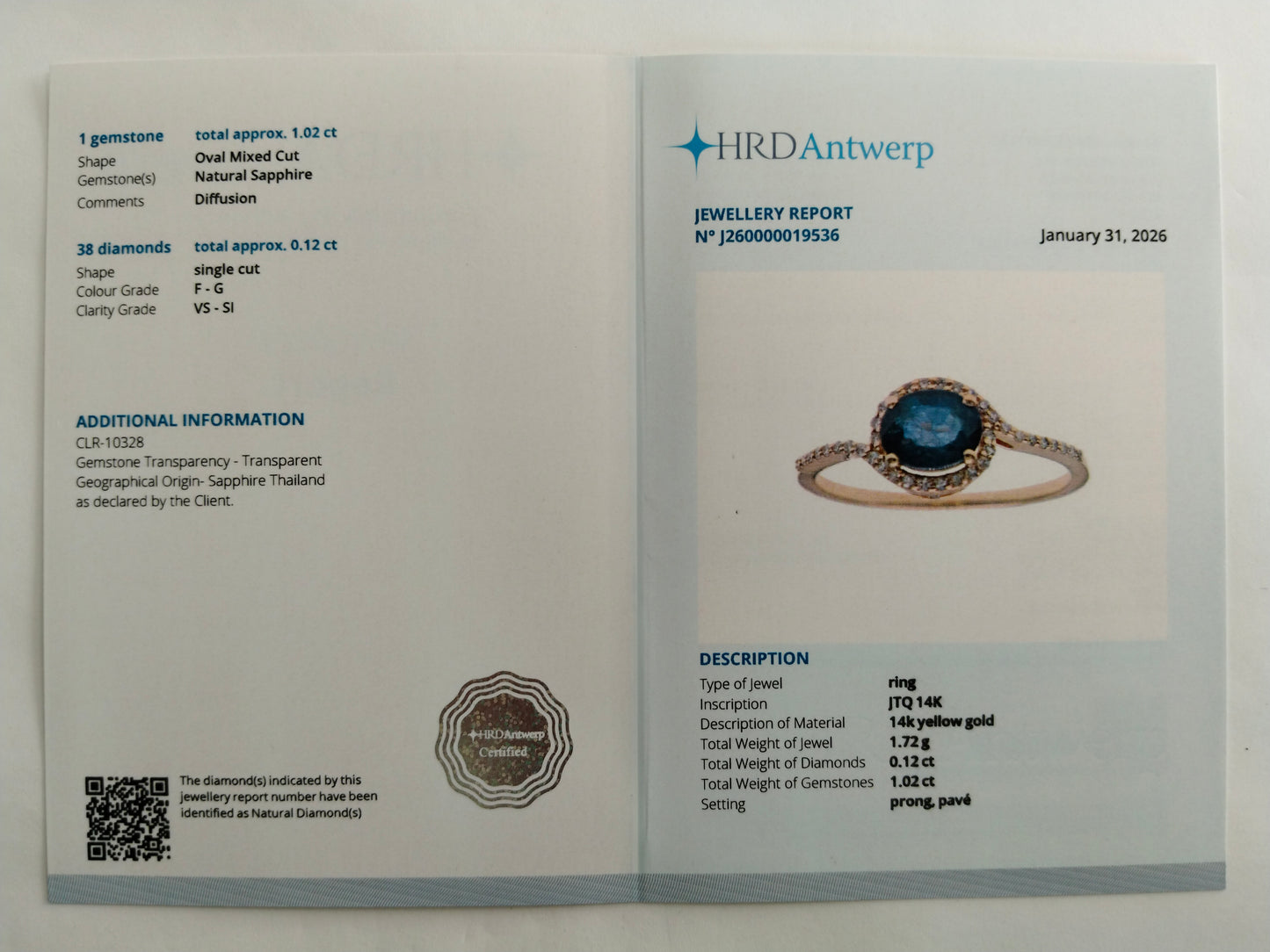 1.14 Ct Oval Mixed Cut Natural Sapphire 14K Gold Ring