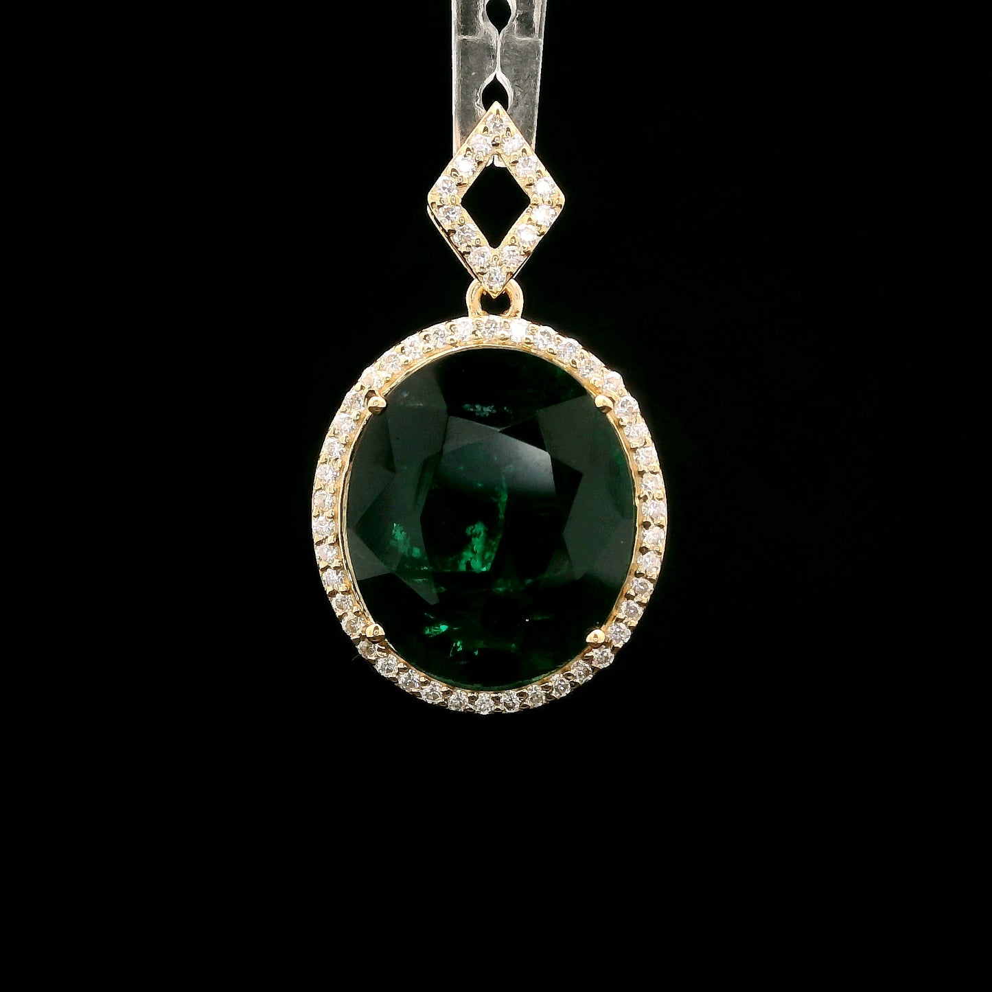 5.42 Ct Oval Mixed Cut Lab Grown Emerald 14K Gold Pendant