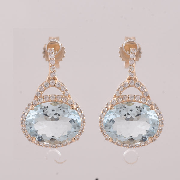 3.16 Ct Oval Aquamarine 9K Gold Earrings