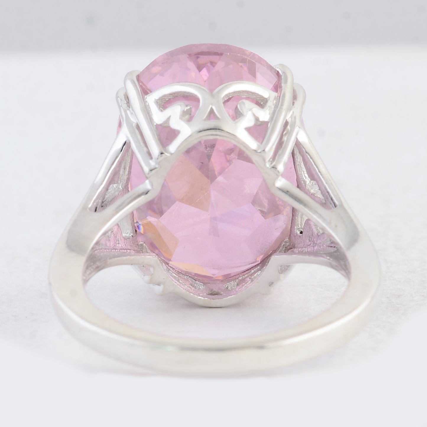 26.79 Ct Oval Pink Cz 925 Sterling Silver Ring