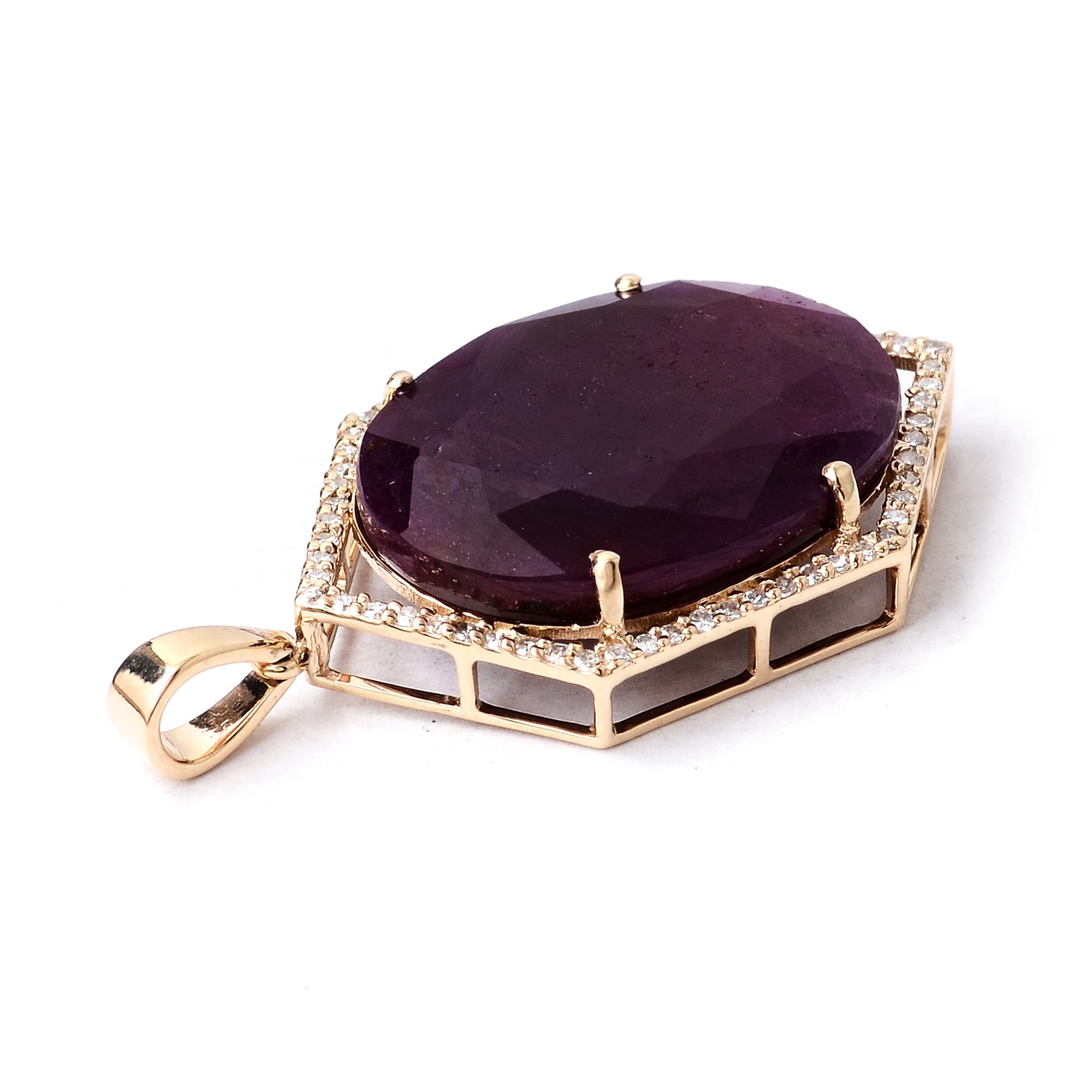 16.04 Ct Oval Mixed Cut Natural Corundum Ruby 14K Gold Pendant