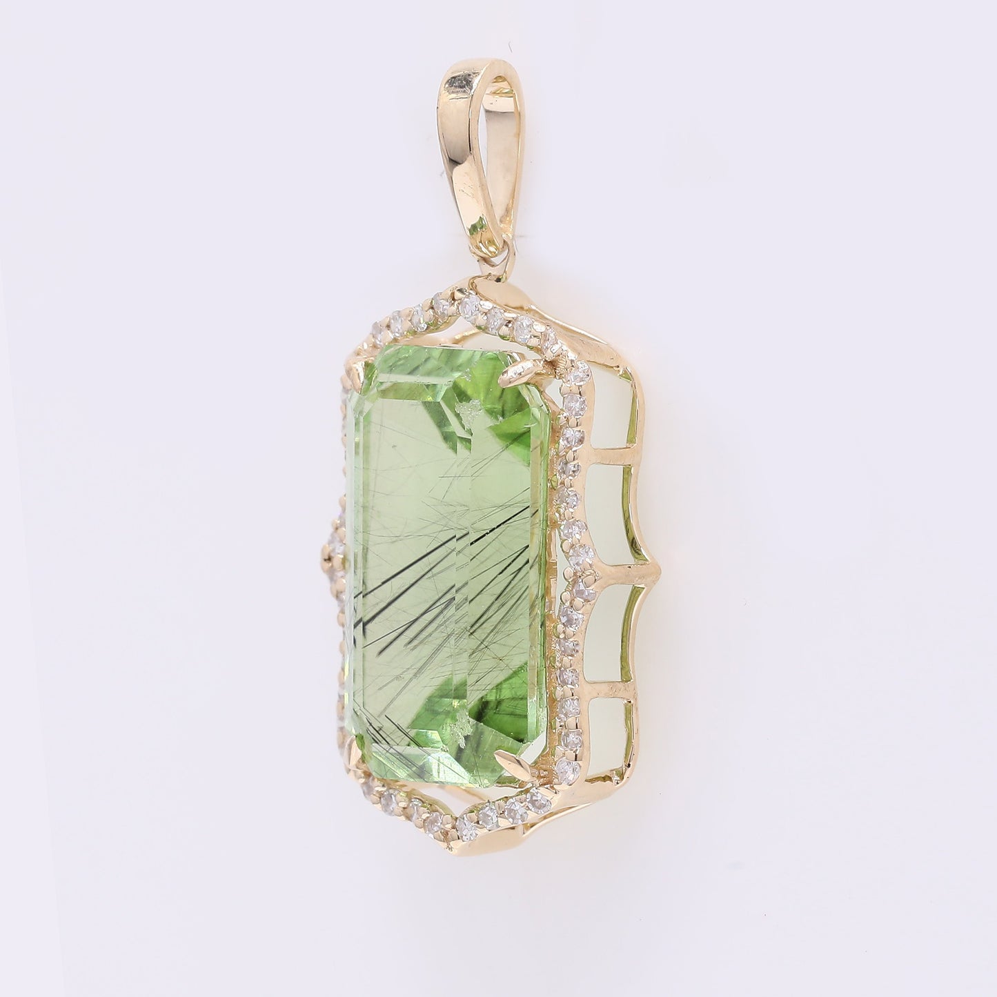 6.24 Ct Octagon Step Cut Natural Peridot 14K Gold Pendant