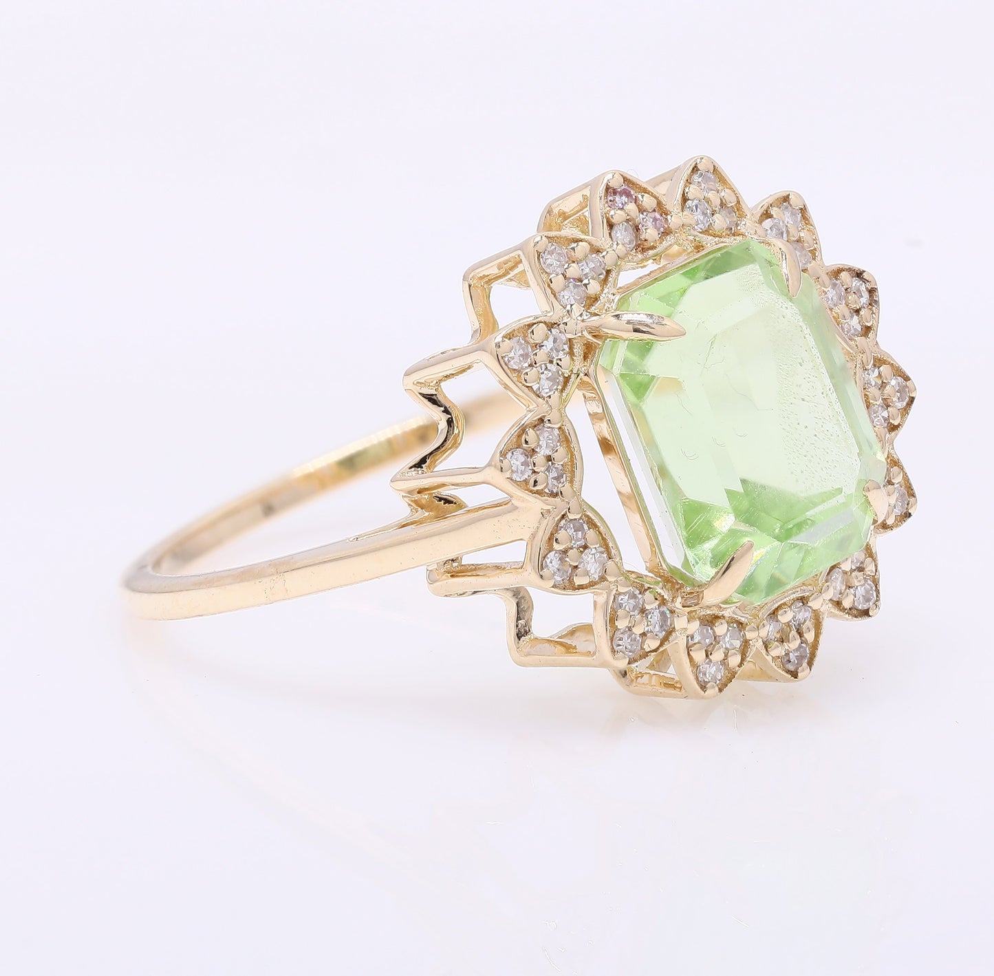 3.43 Ct Octagon Step Cut Natural Peridot 14K Gold Ring