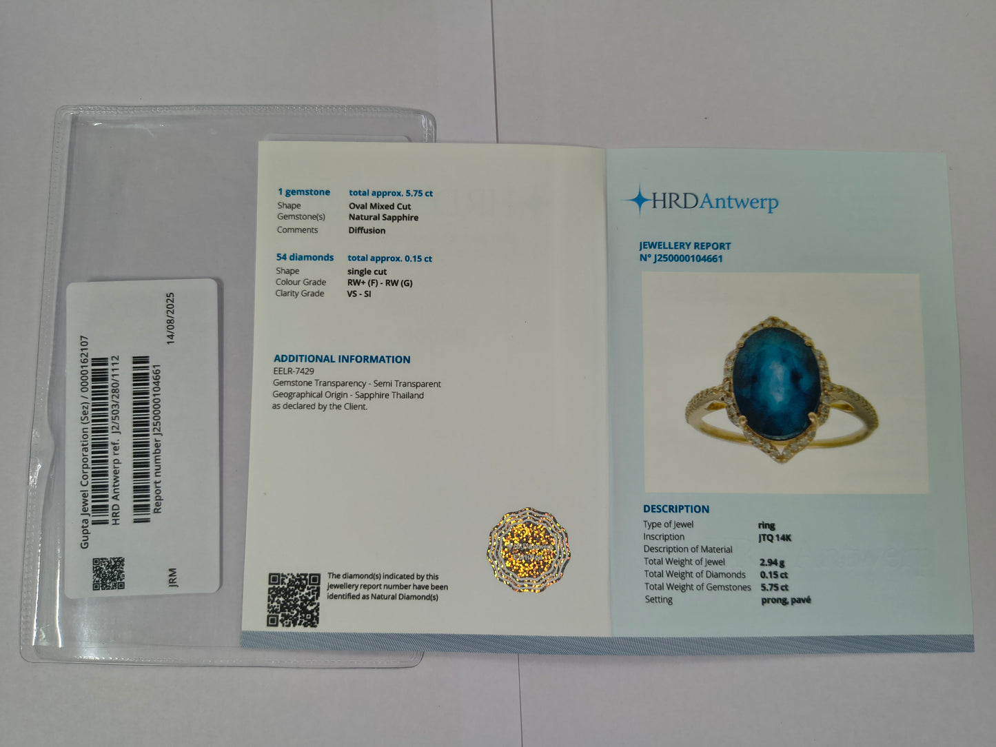 5.90 Ct Oval Mixed Cut Natural Sapphire 14K Gold Ring