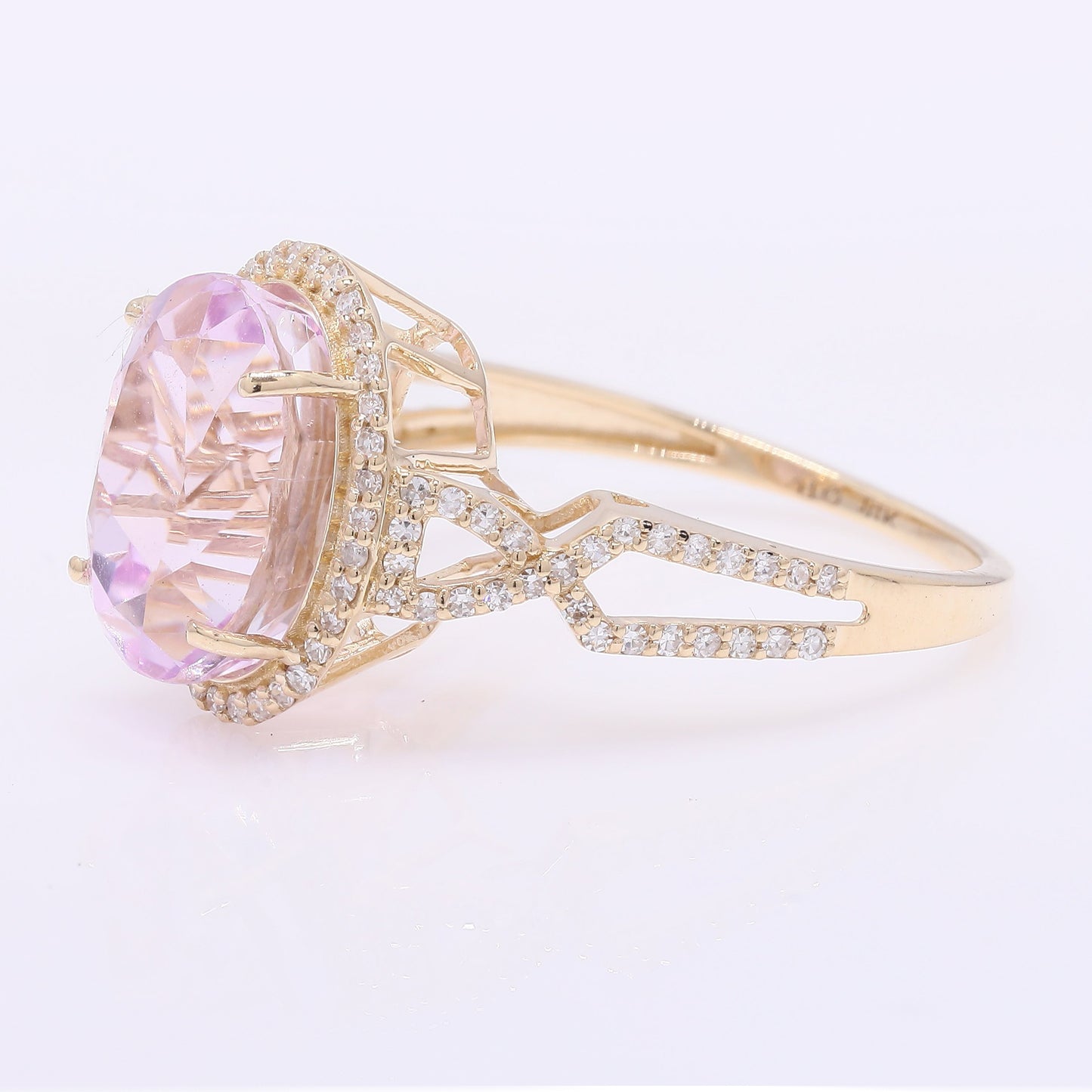 5.71 Ct Oval Mixed Cut Natural Kunzite 14K Gold Ring