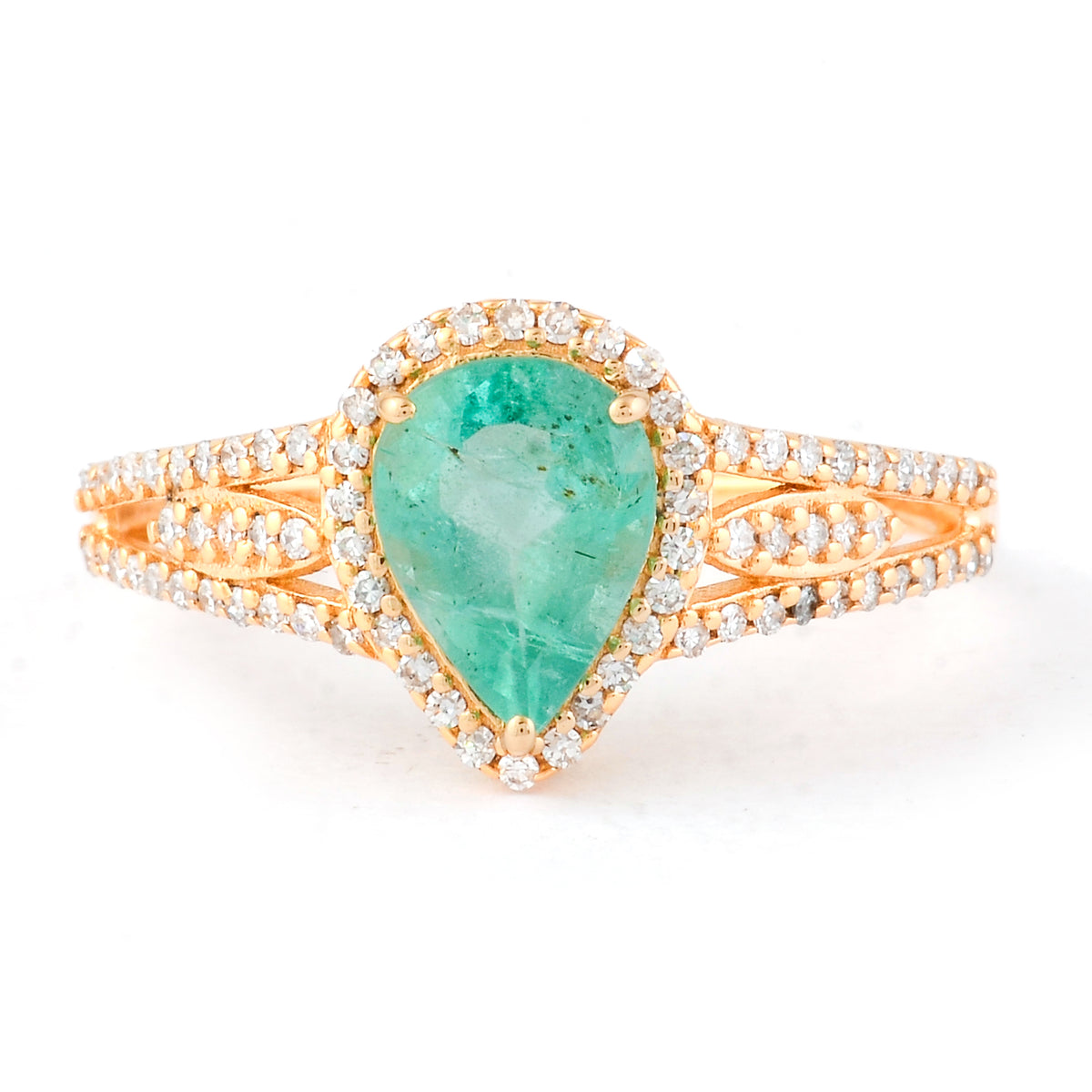 1.15 Ct Pear Mixed Cut Natural Emerald 14K Gold Ring