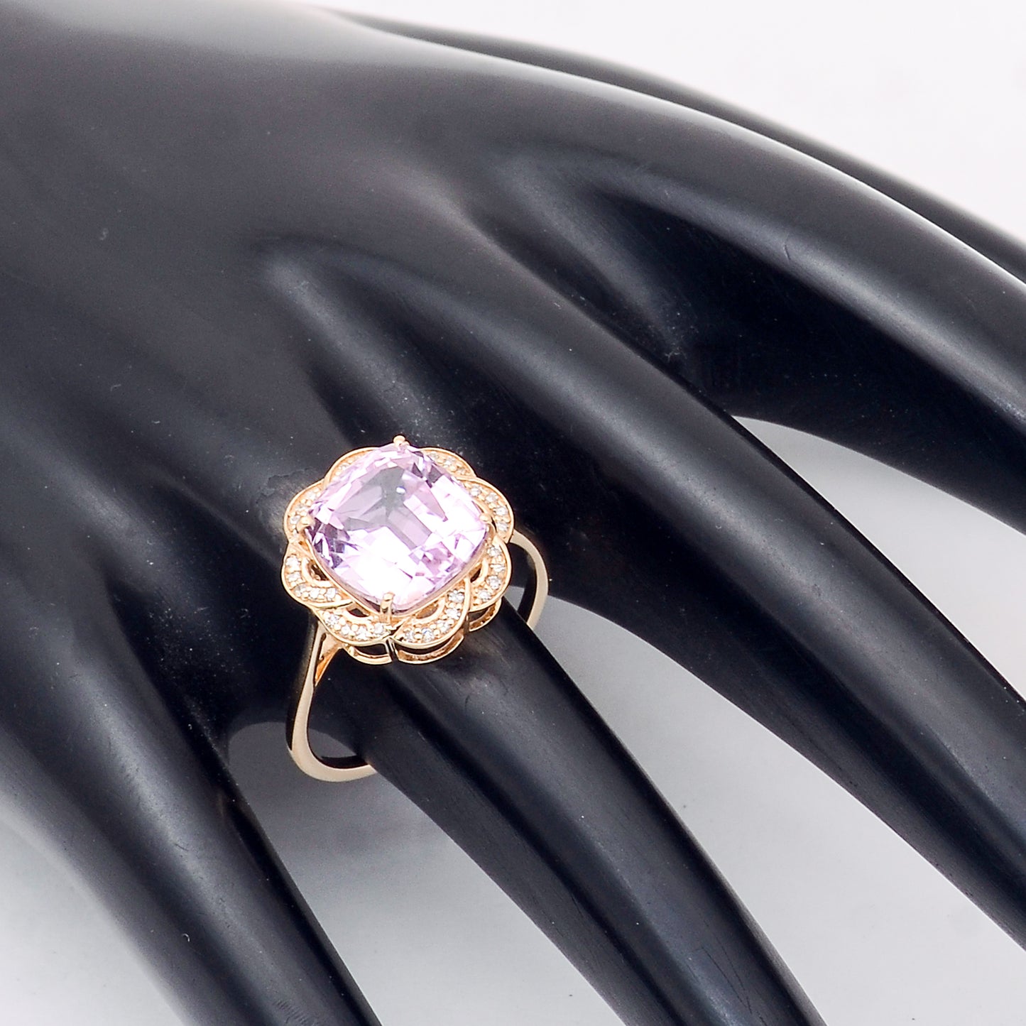 4.93 Ct Cushion Mixed Cut Natural Kunzite 14K Gold Ring