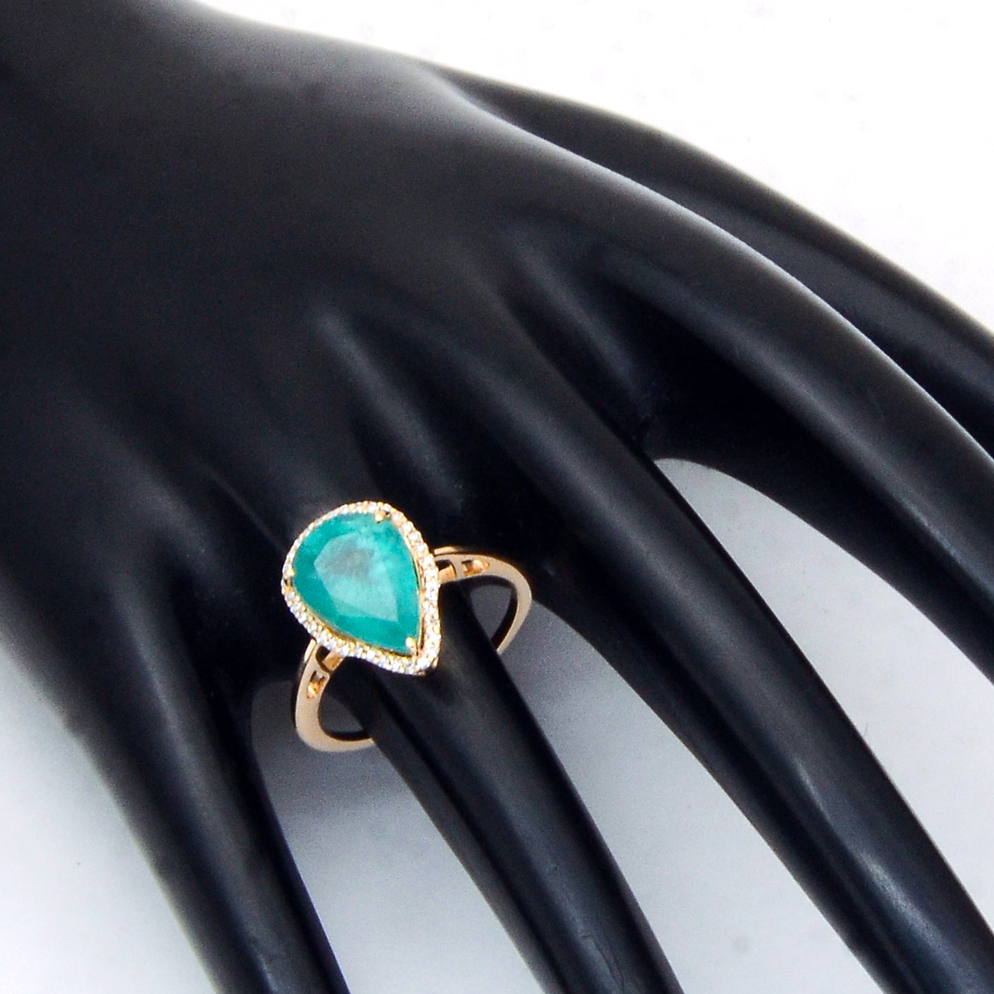 4.11 Ct Pear Mixed Cut Natural Emerald 14K Gold Ring