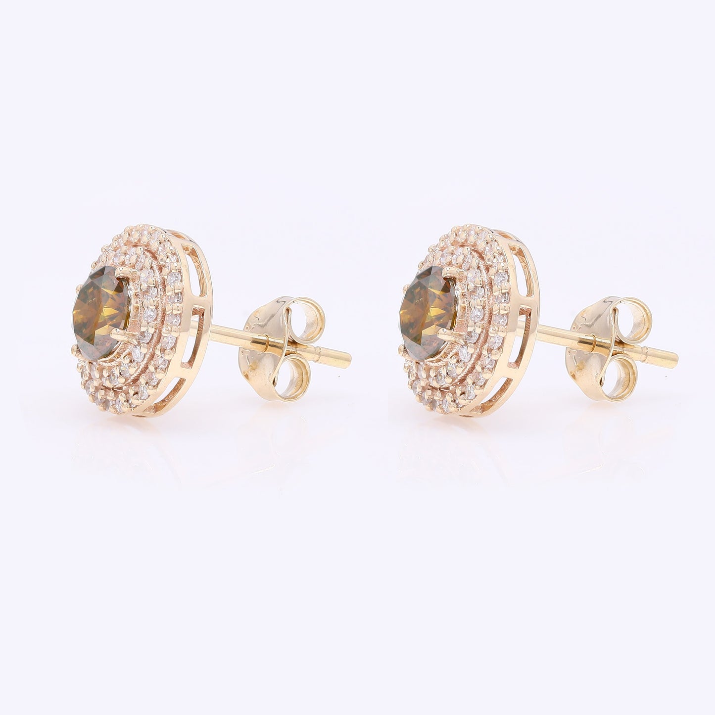 1.15 Ct Round Red Diamond 14K Gold Earrings