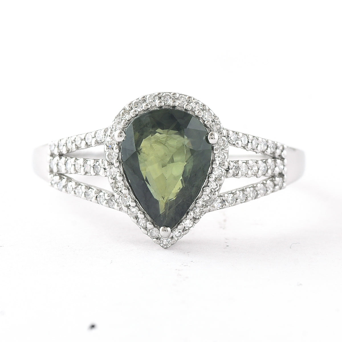 1.71 Ct Pear Mixed Cut Natural Green Sapphire 950 Platinum Ring