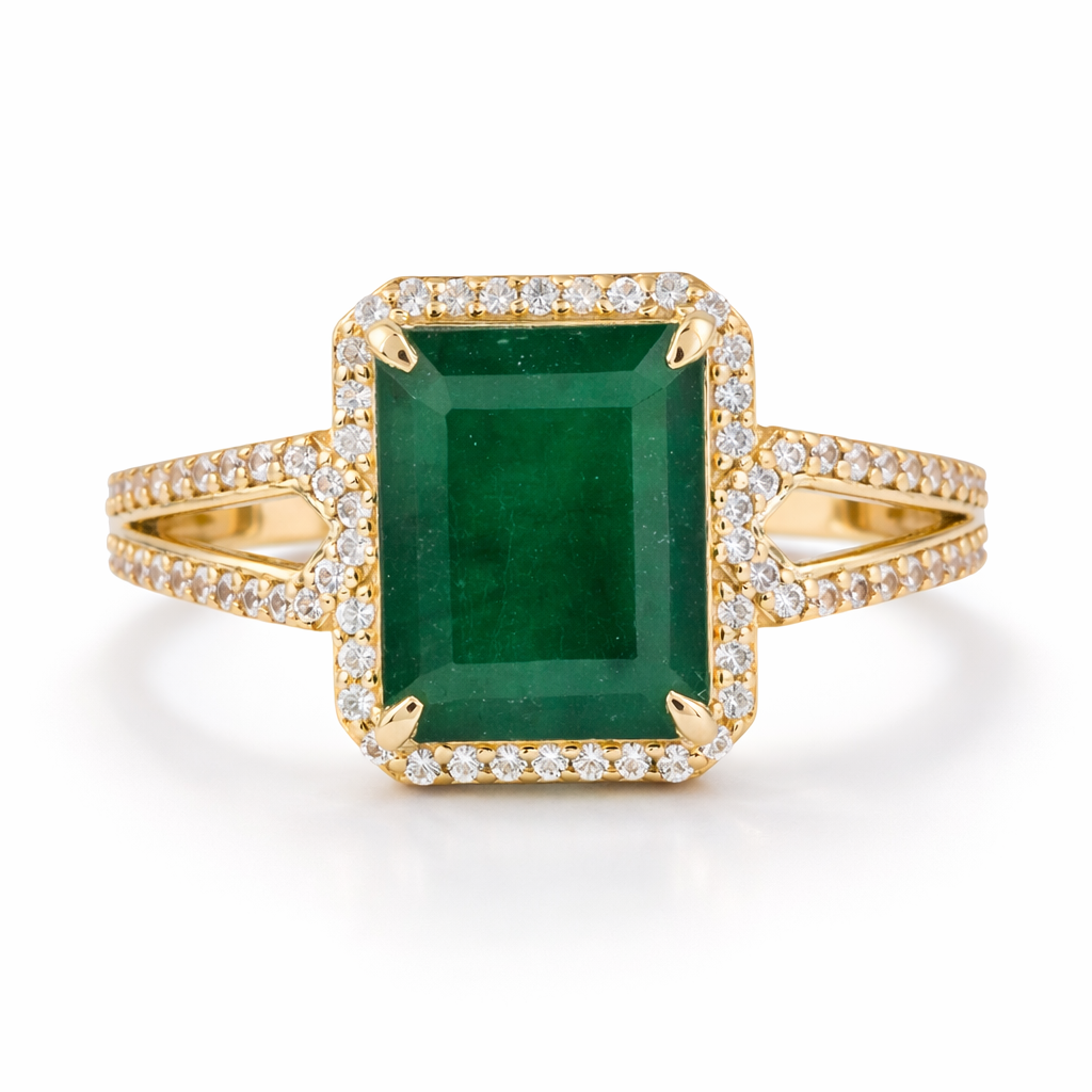 3.87 Ct Octagon Emerald 9K Gold Ring
