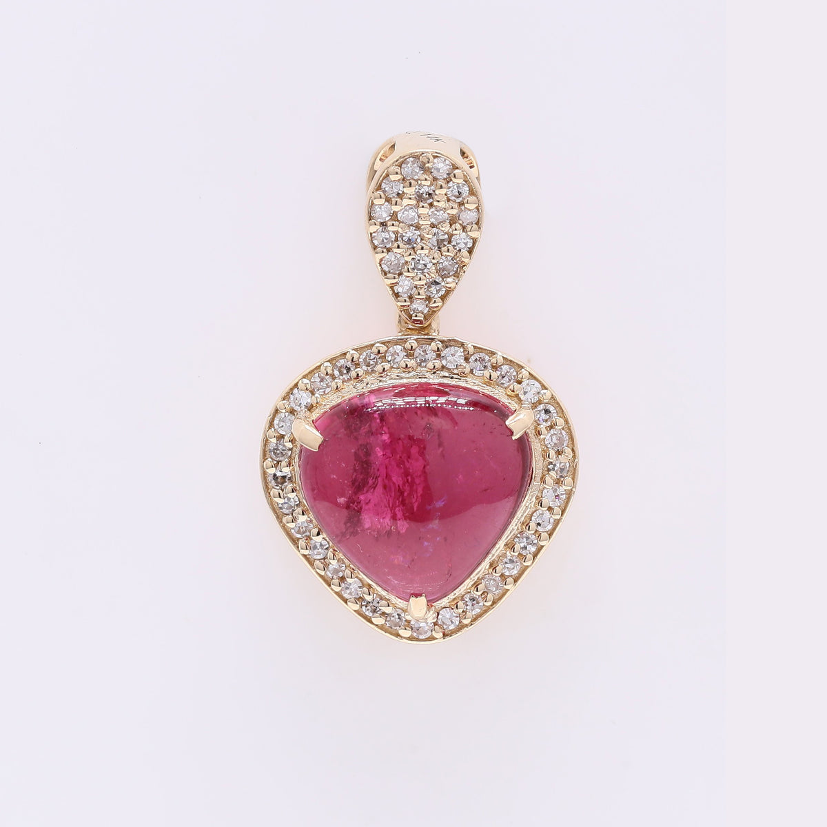 2.69 Ct Pear Cabochon Natural Tourmaline 14K Gold Pendant