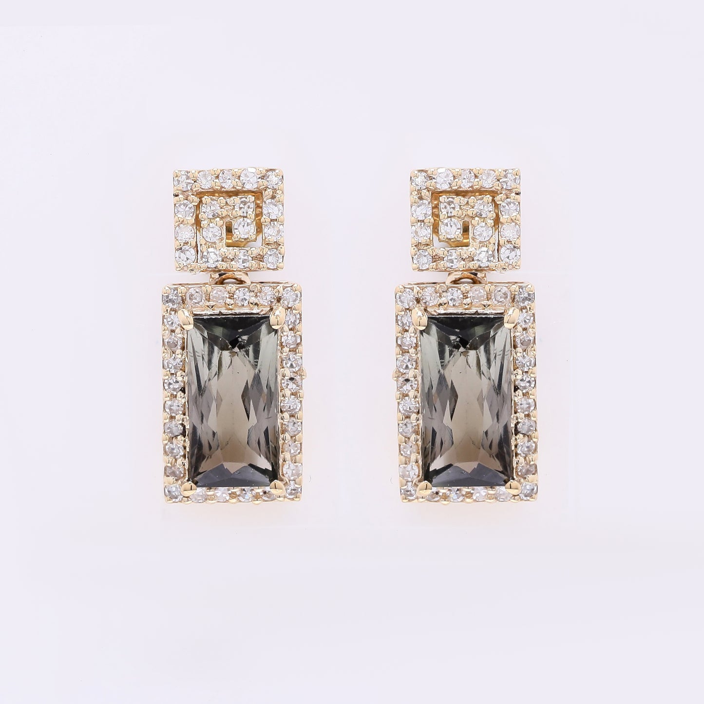 2.01 Ct Rectangle Mixed Cut Natural Tourmaline 14K Gold Earrings