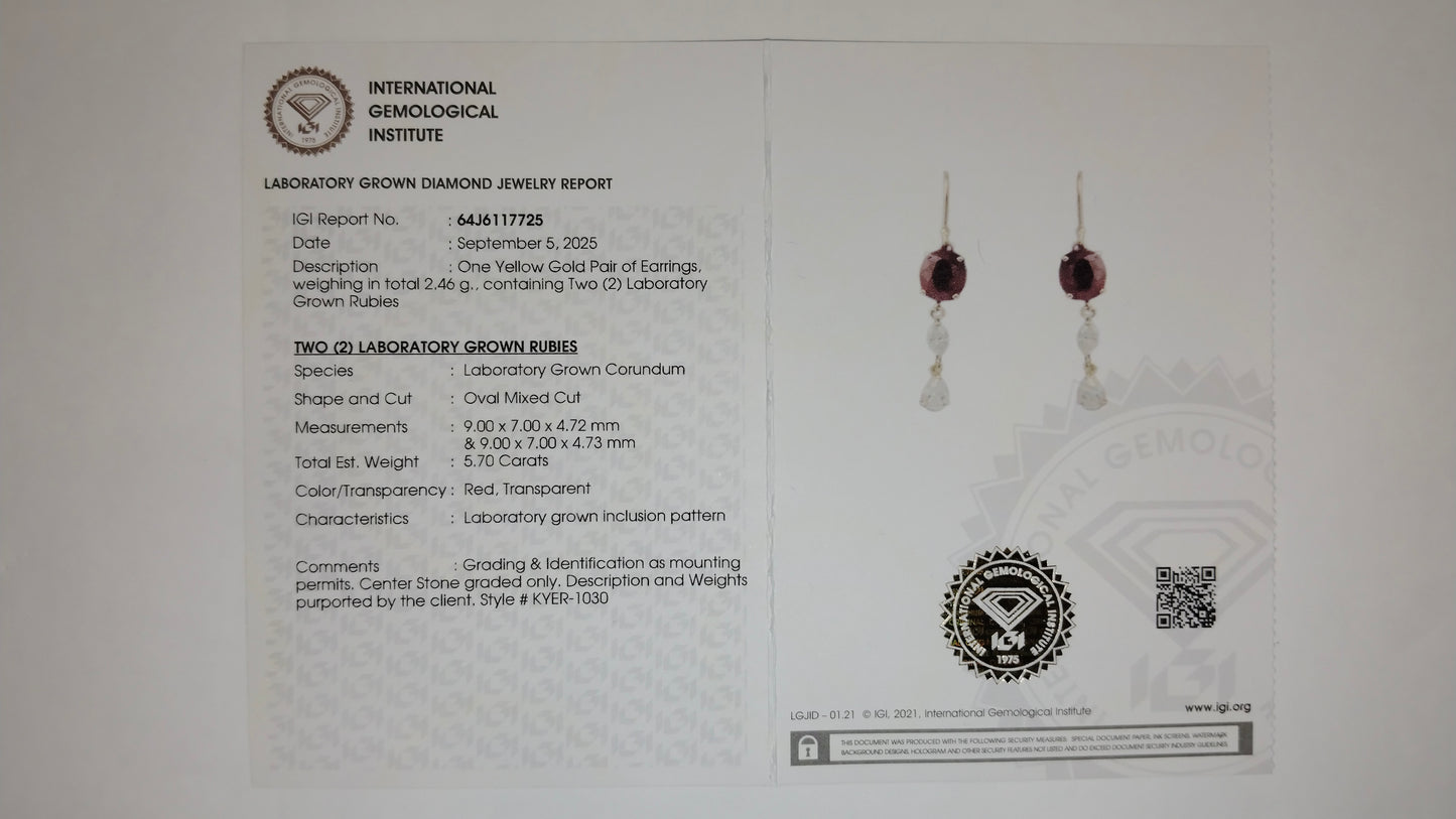 6.85 Ct Oval Mixed Cut Lab Grown Ruby 14K Gold Earrings