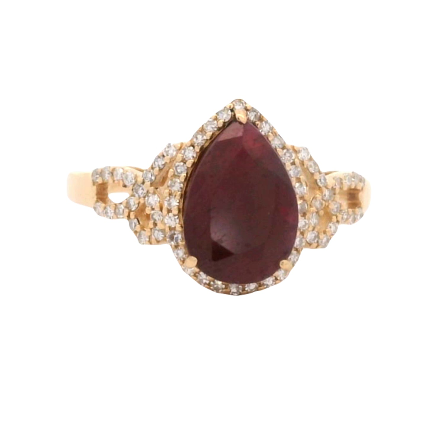 3.13 Ct Pear Mixed Cut Natural Corundum Ruby 14K Gold Ring