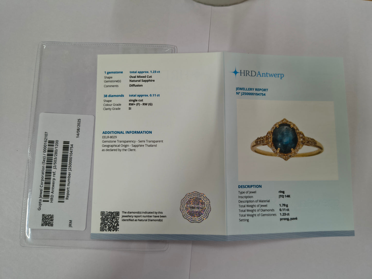 1.34 Ct Oval Mixed Cut Natural Sapphire 14K Gold Ring
