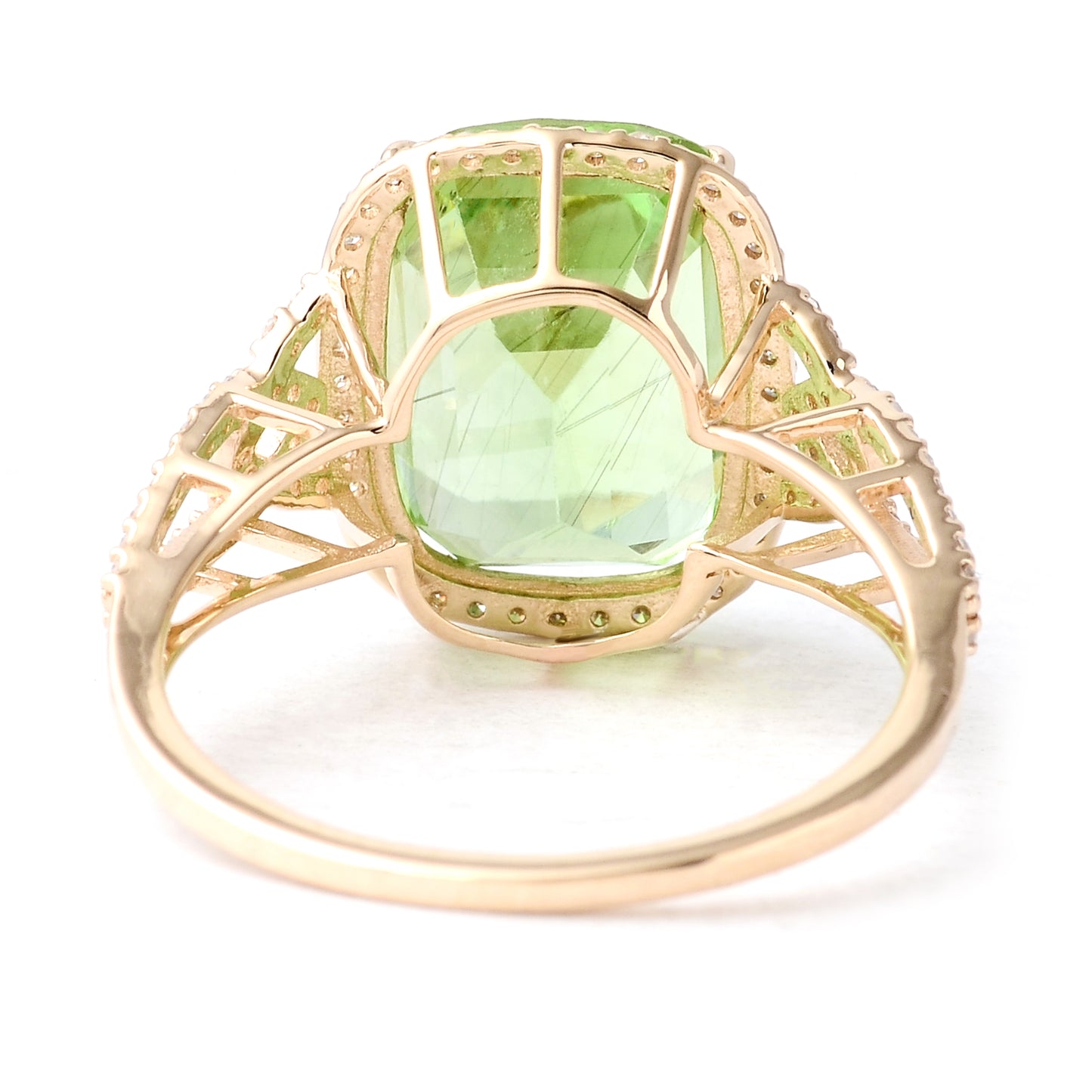 7.42 Ct Rectangular Cushion Mixed Cut Natural Peridot 14K Gold Ring