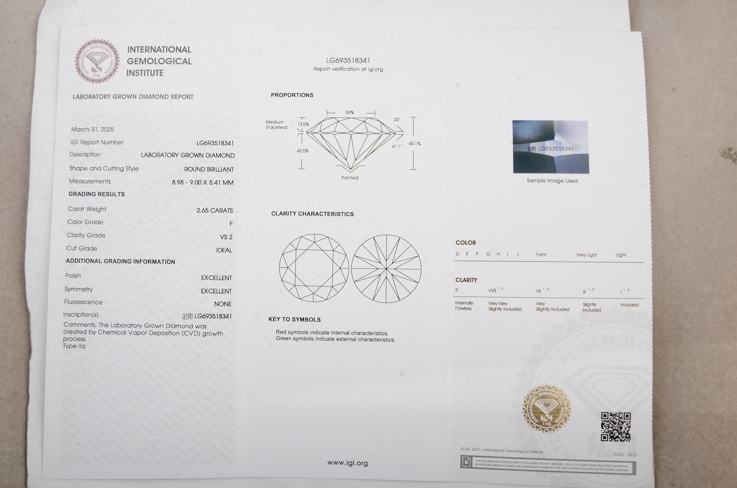 2.98 Carats Lab Grown Diamond 14K Gold Pendant