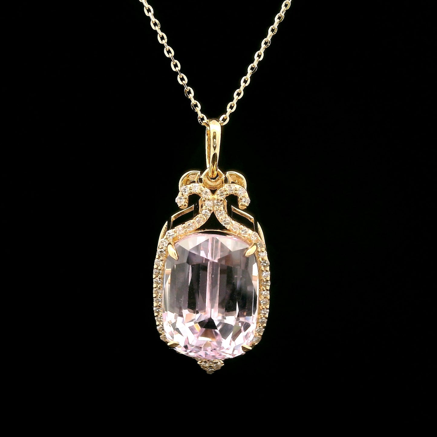 9.35 Ct Cushion Kunzite 14K Gold Pendant
