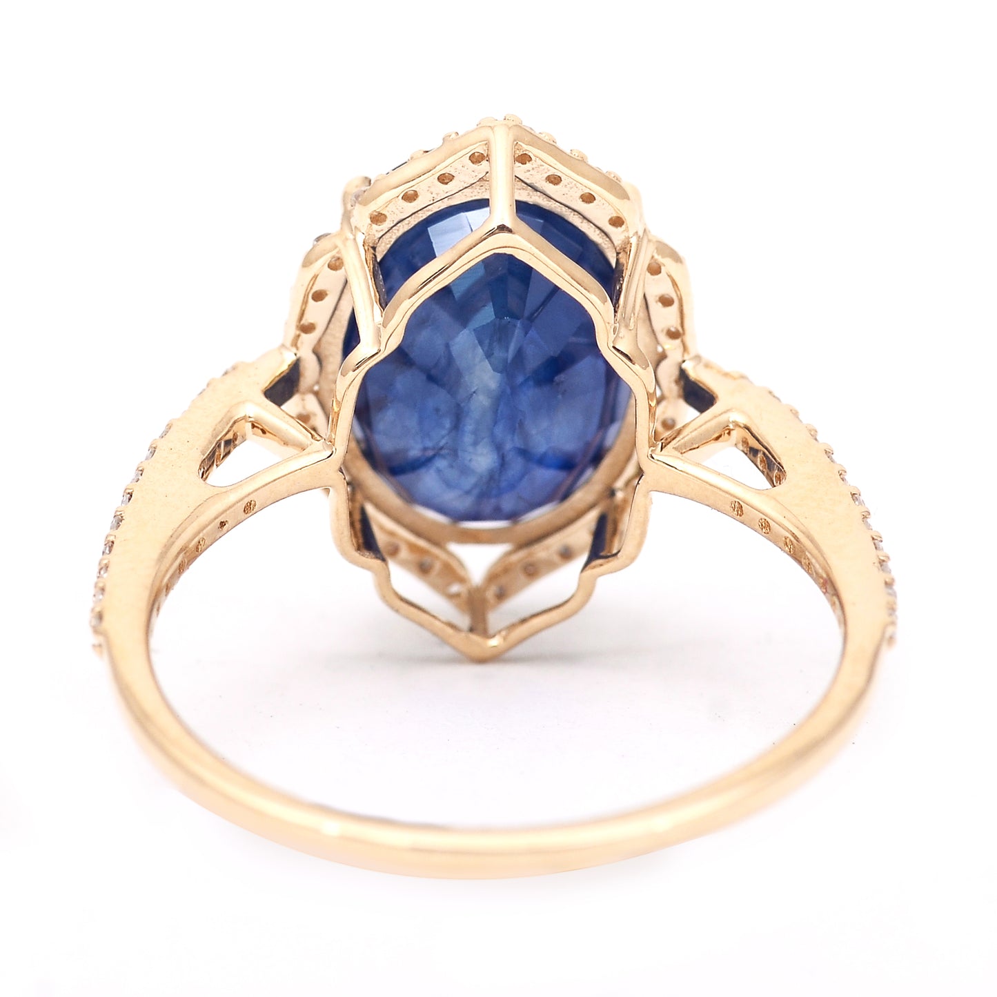 5.90 Ct Oval Mixed Cut Natural Sapphire 14K Gold Ring