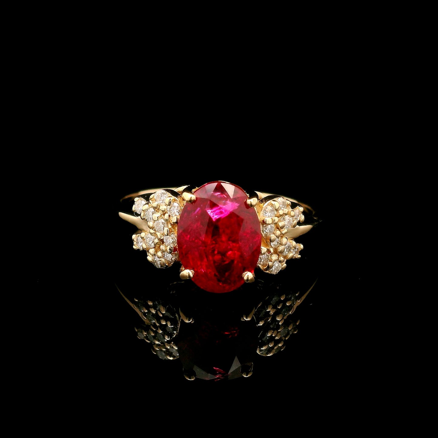 2.53 Ct Oval Mixed Cut Lab Grown Ruby 14K Gold Ring