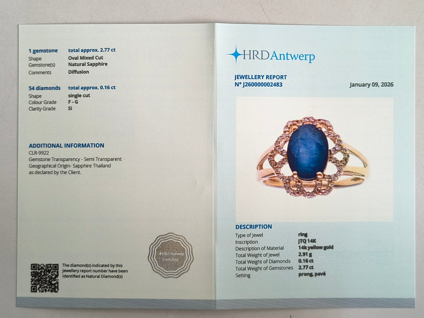 2.93 Ct Oval Mixed Cut Natural Sapphire 14K Gold Ring
