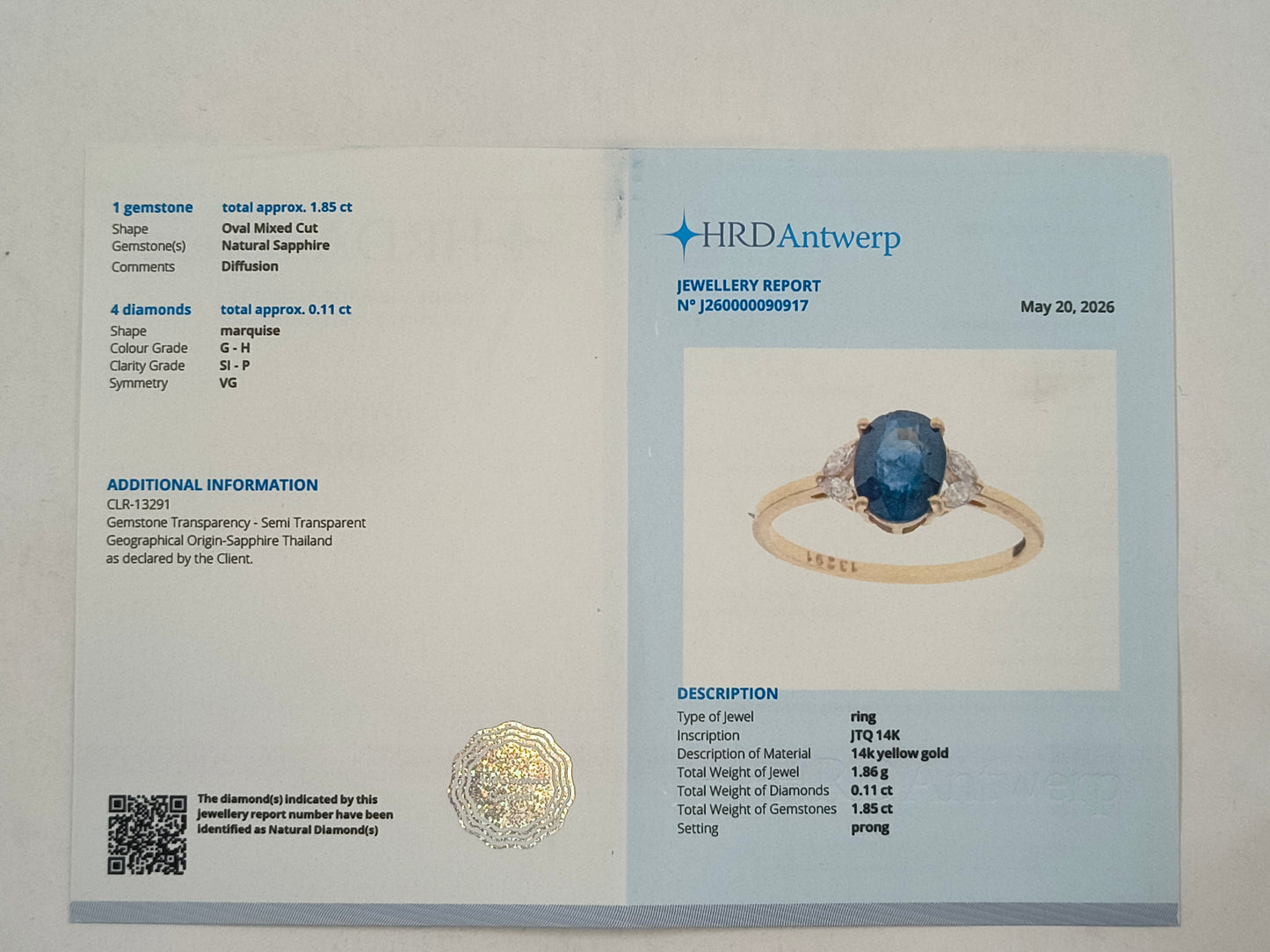 1.96 Ct Oval Sapphire 14K Gold Ring