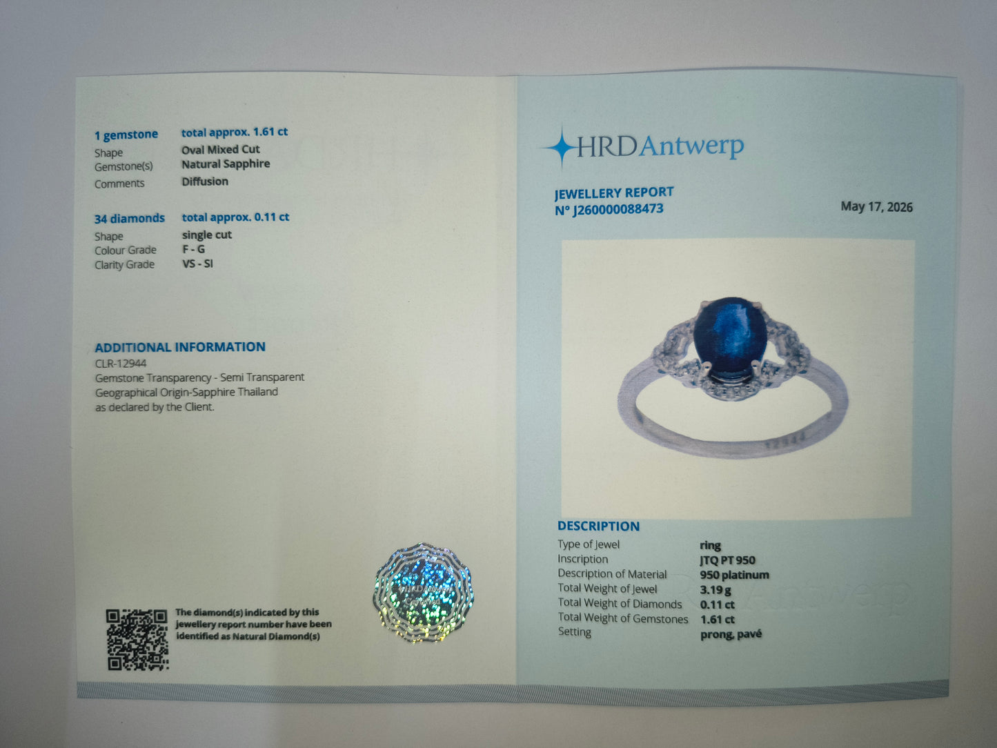 2.85 Ct Oval Mixed Cut Natural Sapphire 950 Platinum Ring
