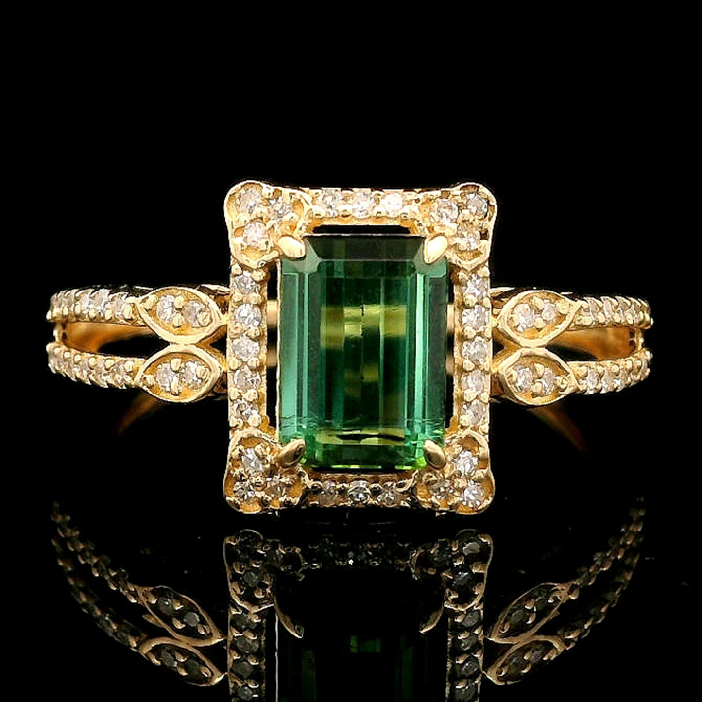 1.20 Ct Octagon Step Cut Natural Tourmaline 14K Gold Ring