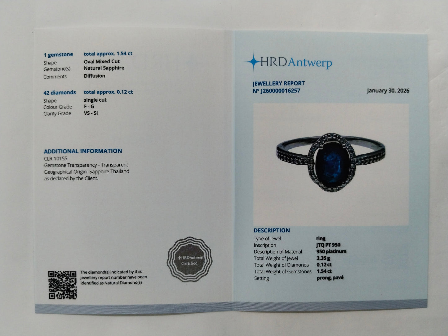 1.66 Ct Oval Mixed Cut Natural Sapphire 950 Platinum Ring