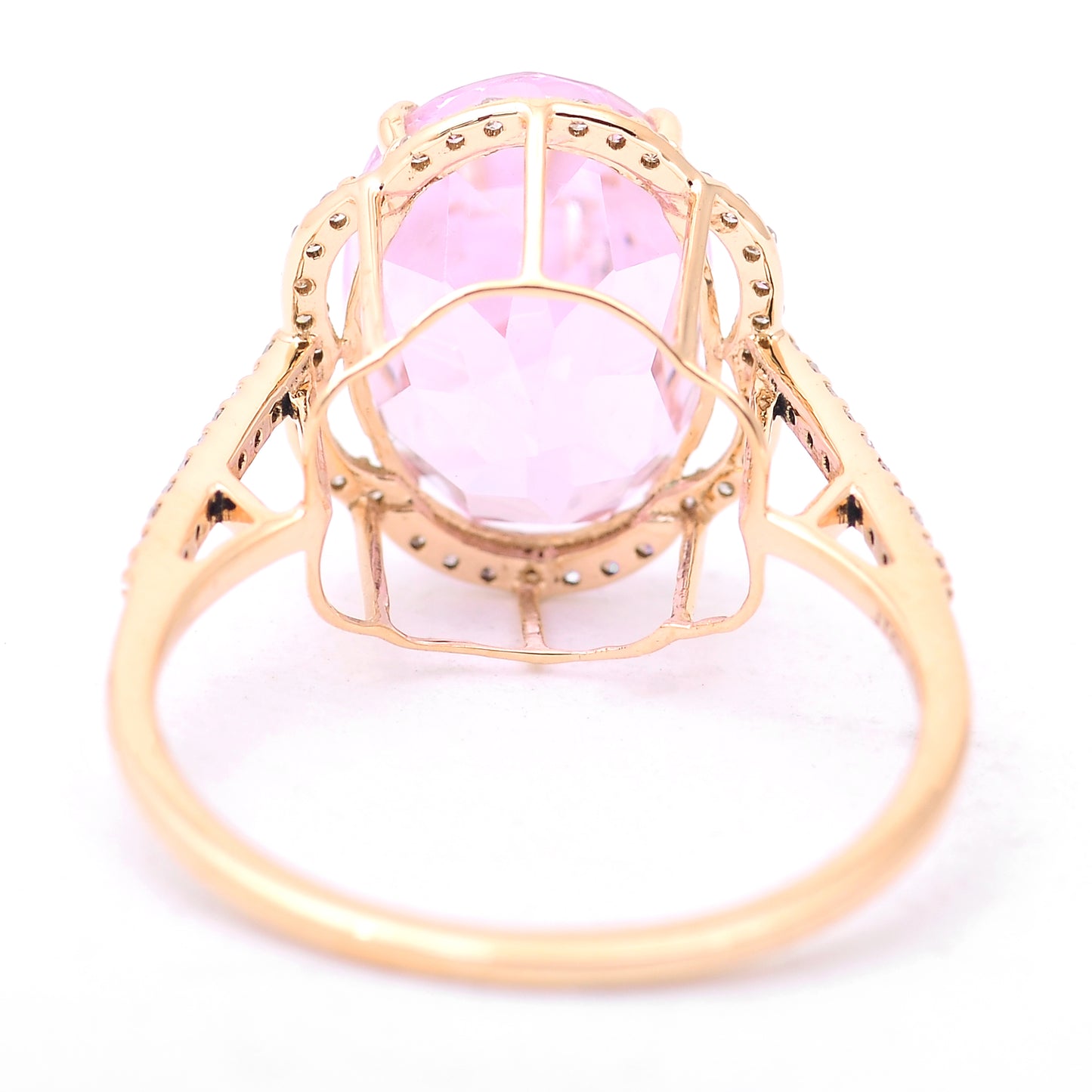 6.39 Ct Oval Mixed Cut Natural Kunzite 14K Gold Ring